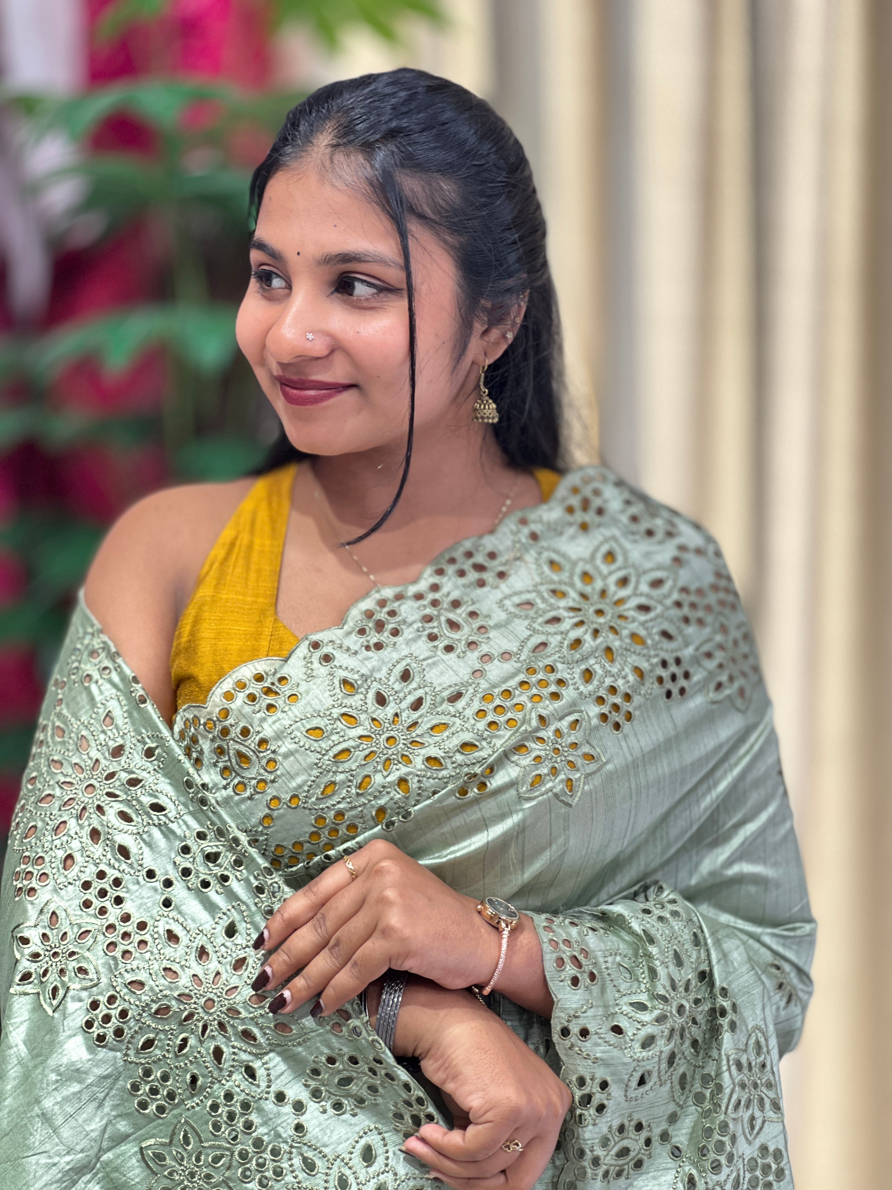 Floral Cutwork Detailed Semi Tussar Saree | RP782