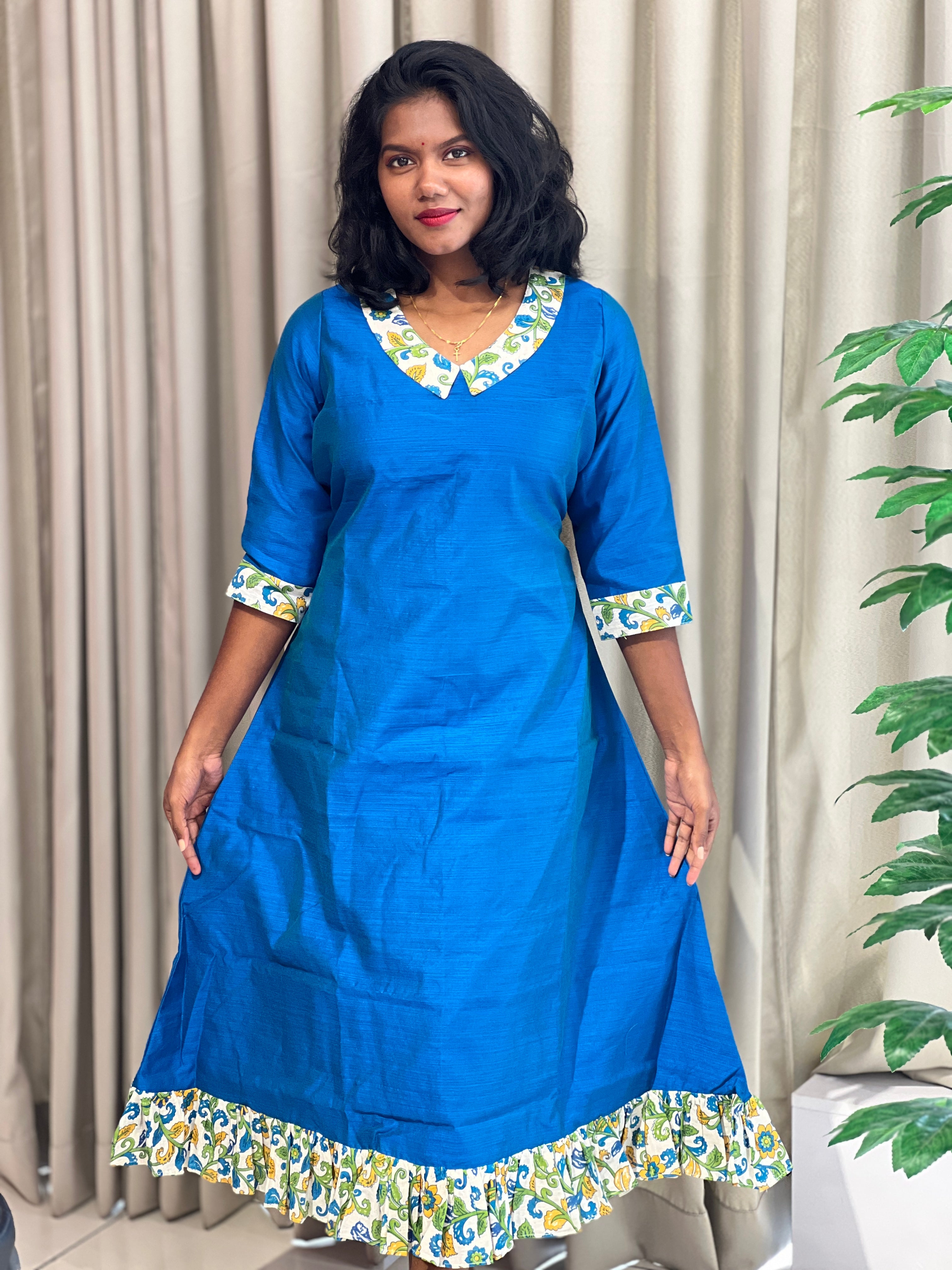 Print Detailed Slub Silk Kurta | DNT511