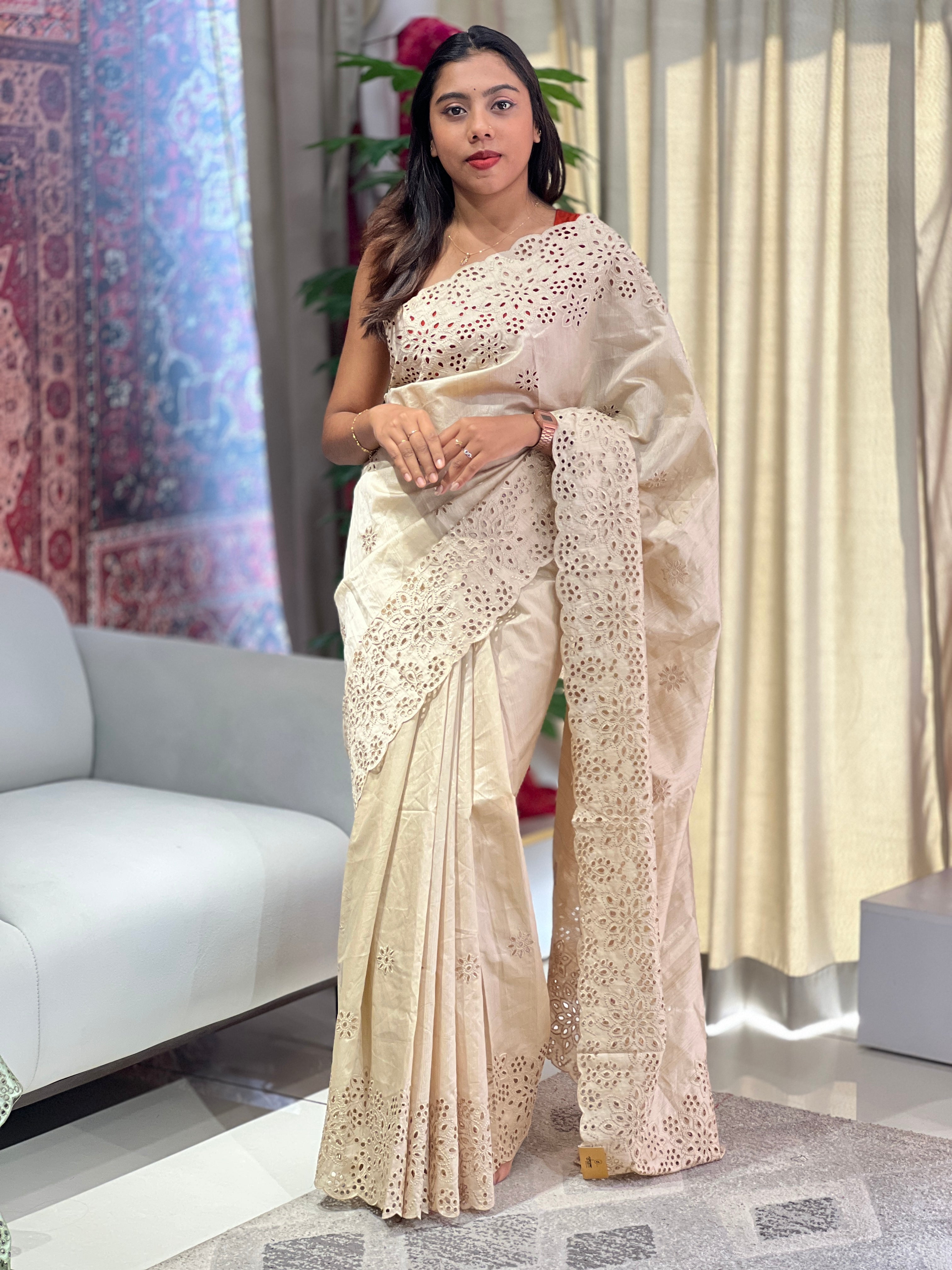 Floral Cutwork Detailed Semi Tussar Saree | RP781