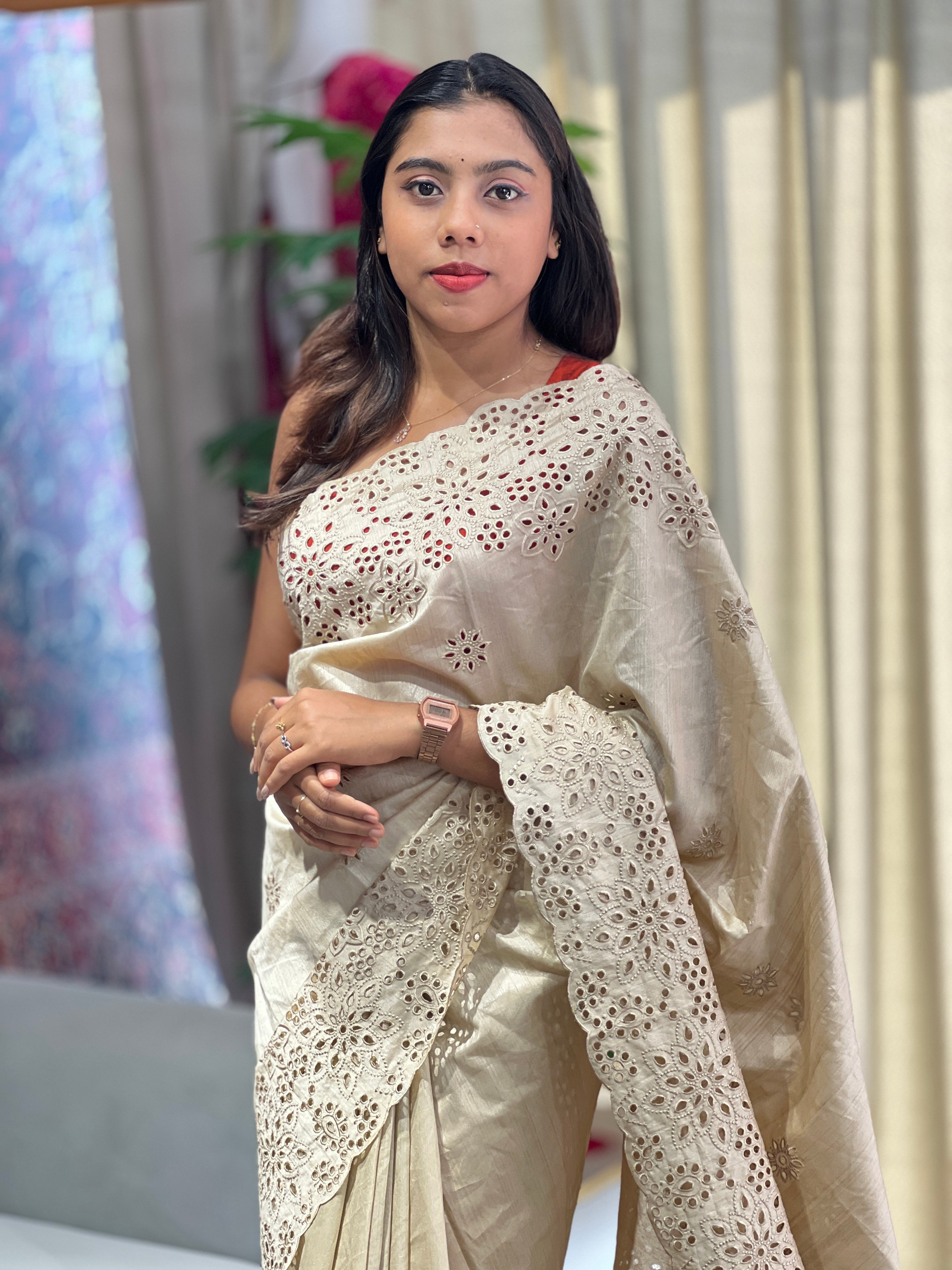 Floral Cutwork Detailed Semi Tussar Saree | RP781