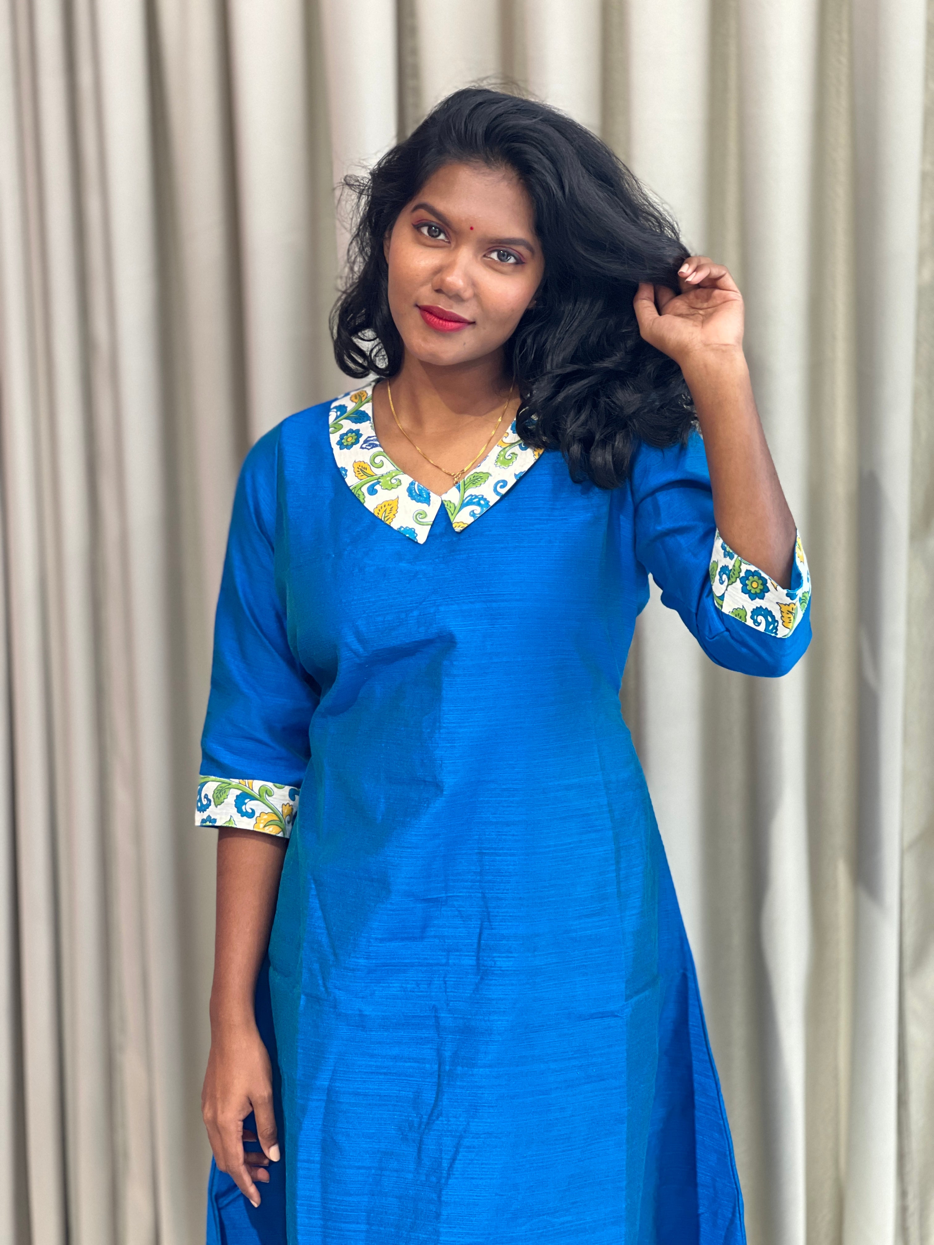 Print Detailed Slub Silk Kurta | DNT511