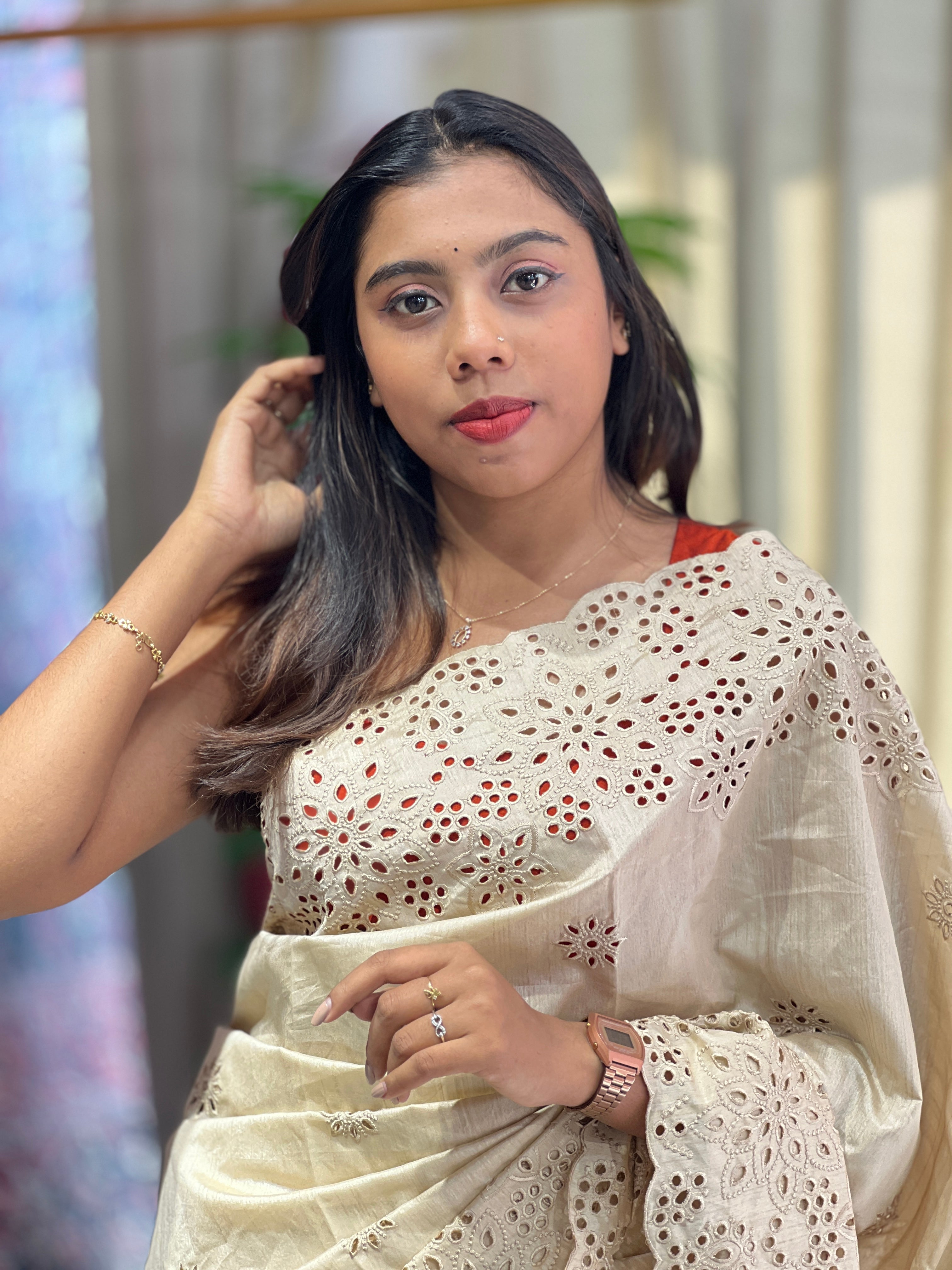 Floral Cutwork Detailed Semi Tussar Saree | RP781