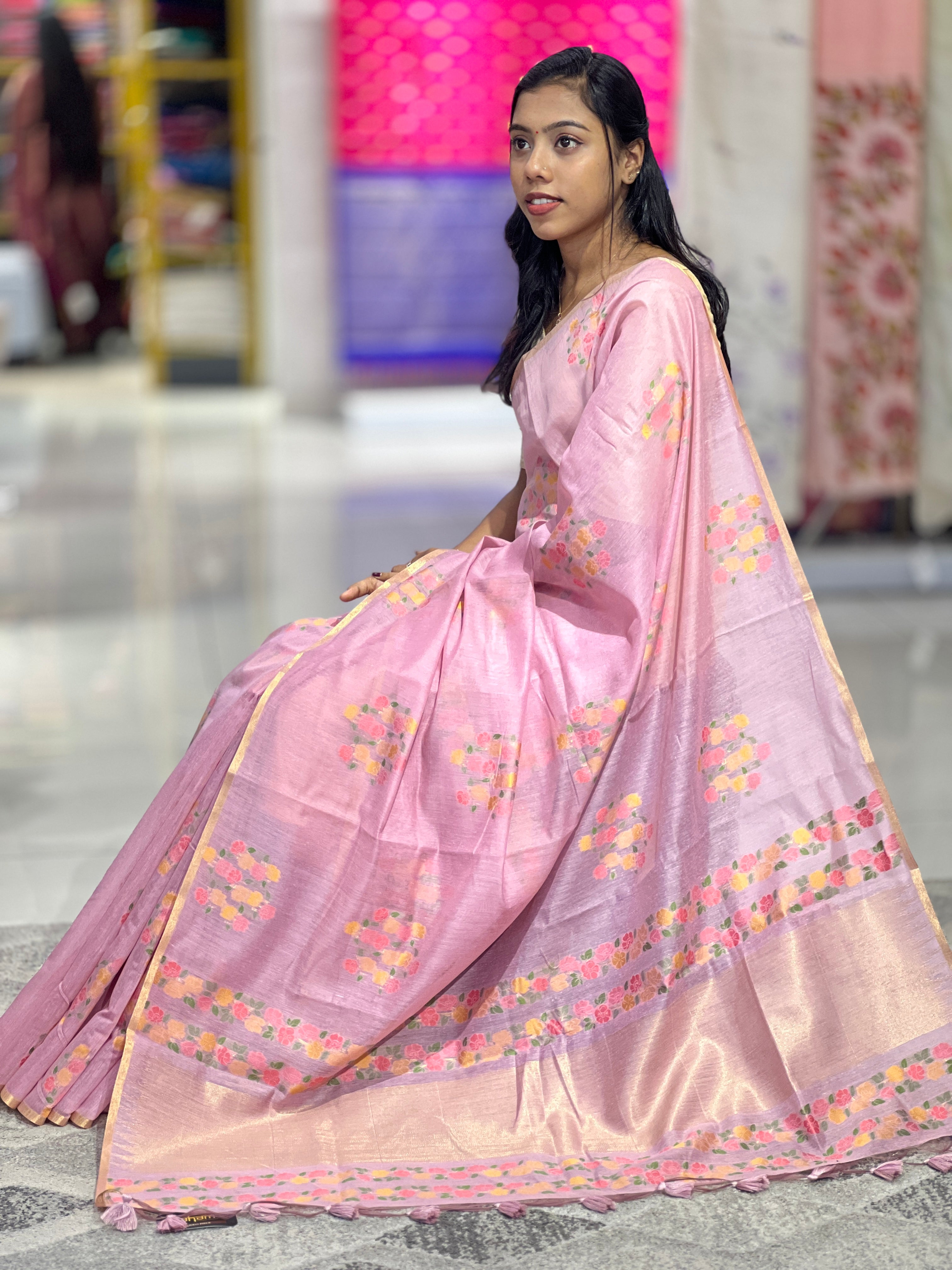 Floral Weaving Pattern Chanderi Finish Saree | GMS170