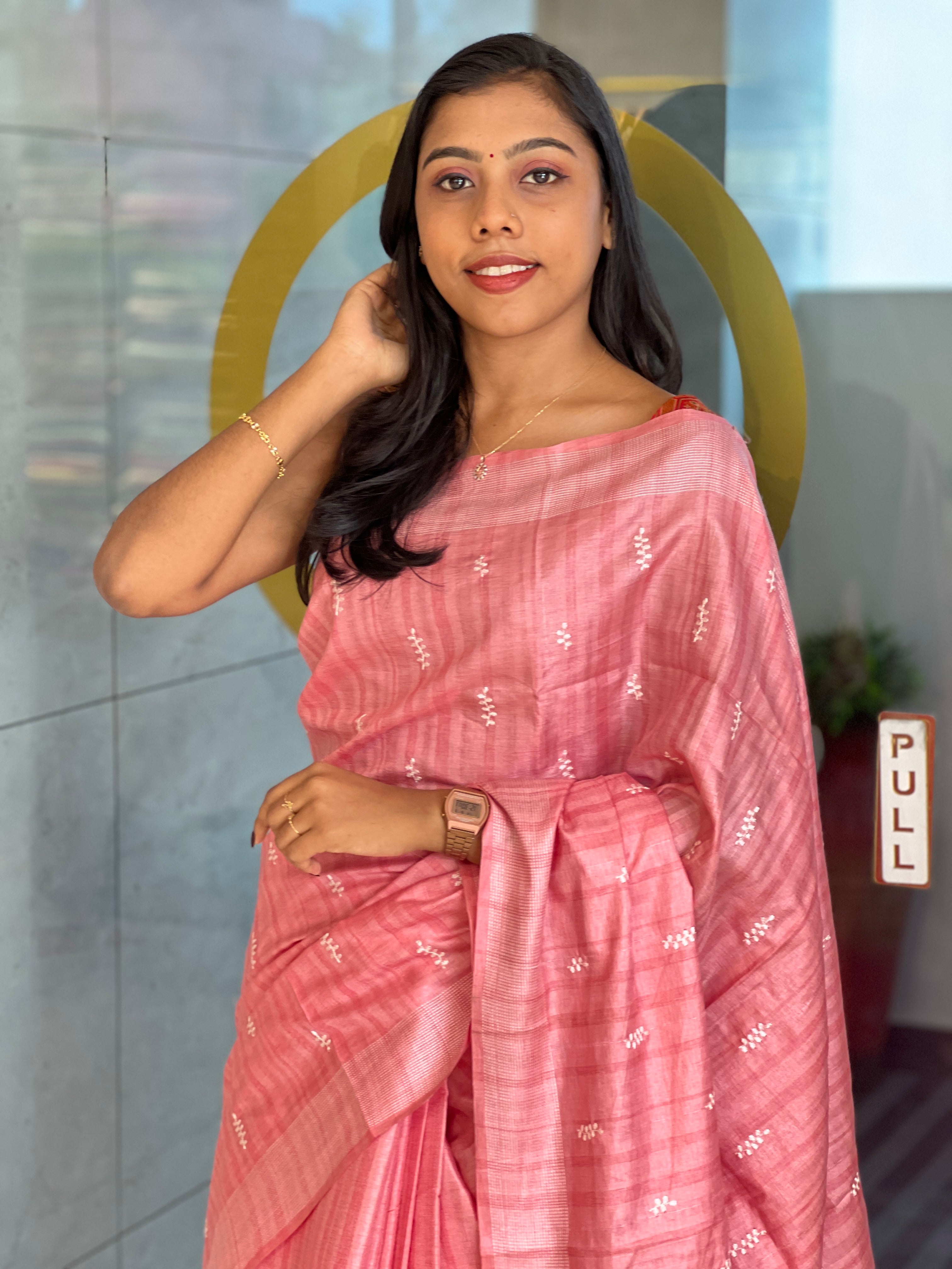 Machine Embroidery Semi Tussar Saree | SUN294