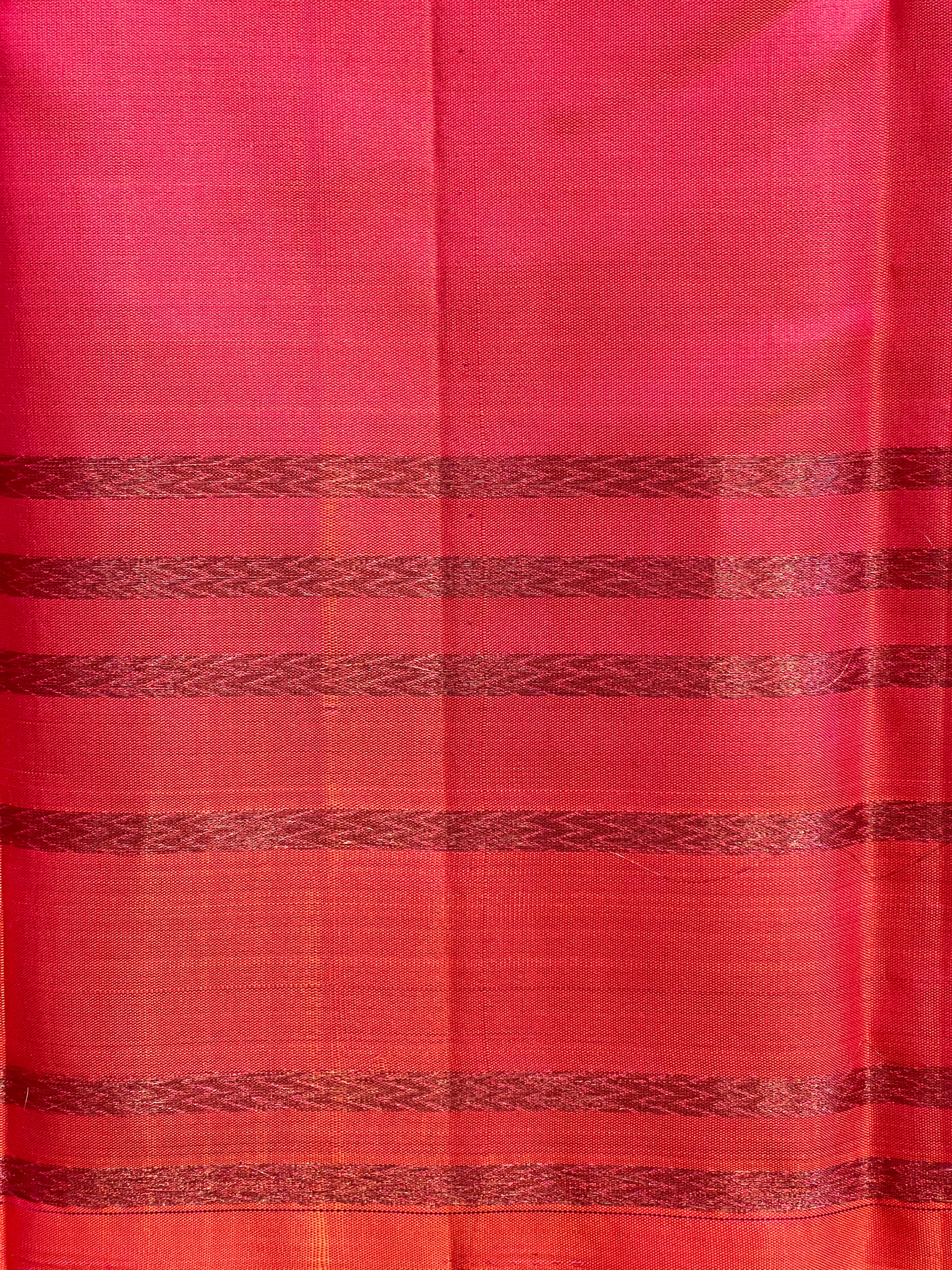 Sun Set Orange Handloom Soft Silk Kanchipuram Saree | RTD155