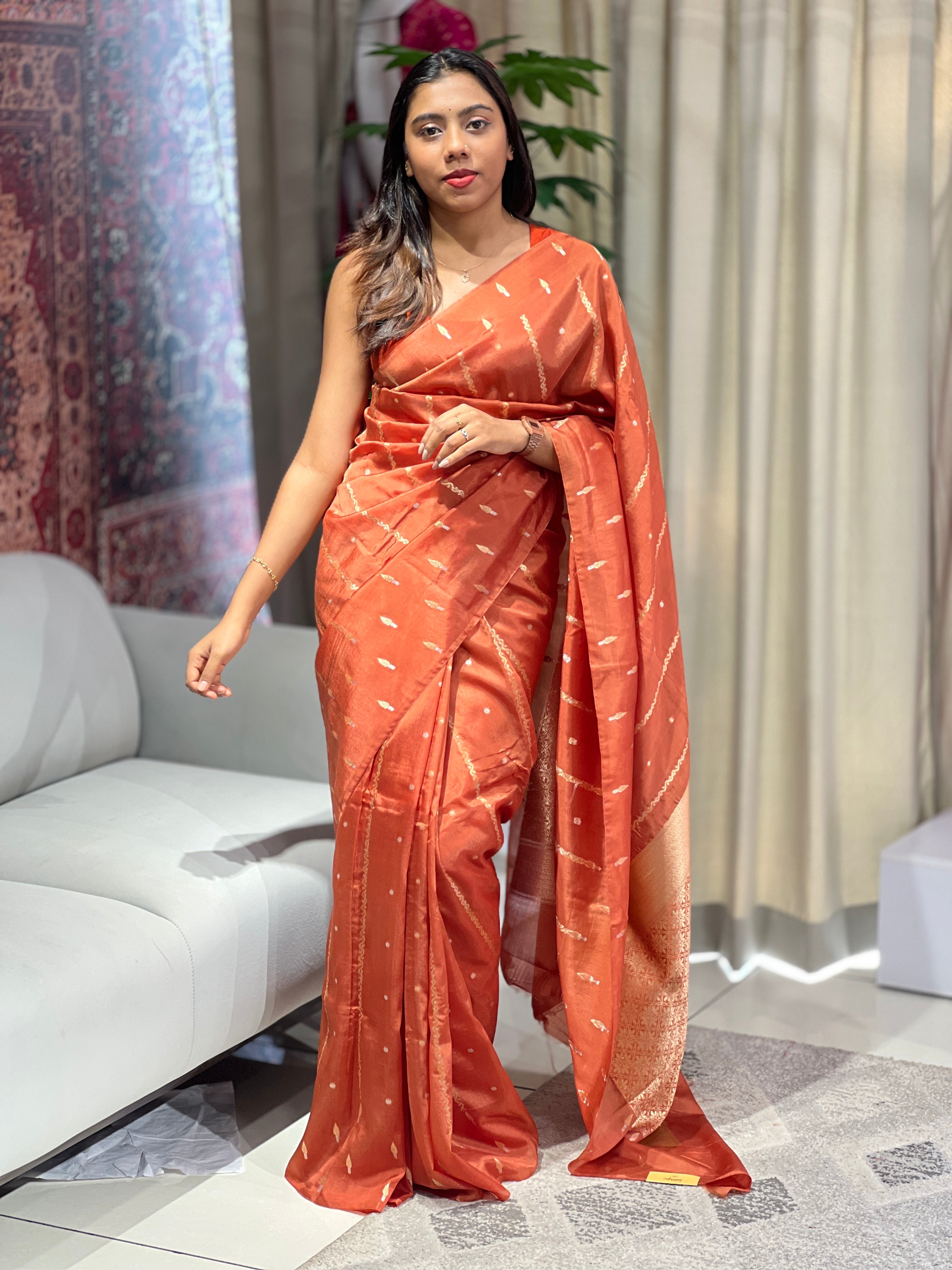 Leaf Patterned Zari Woven Banarasi Saree | NN435