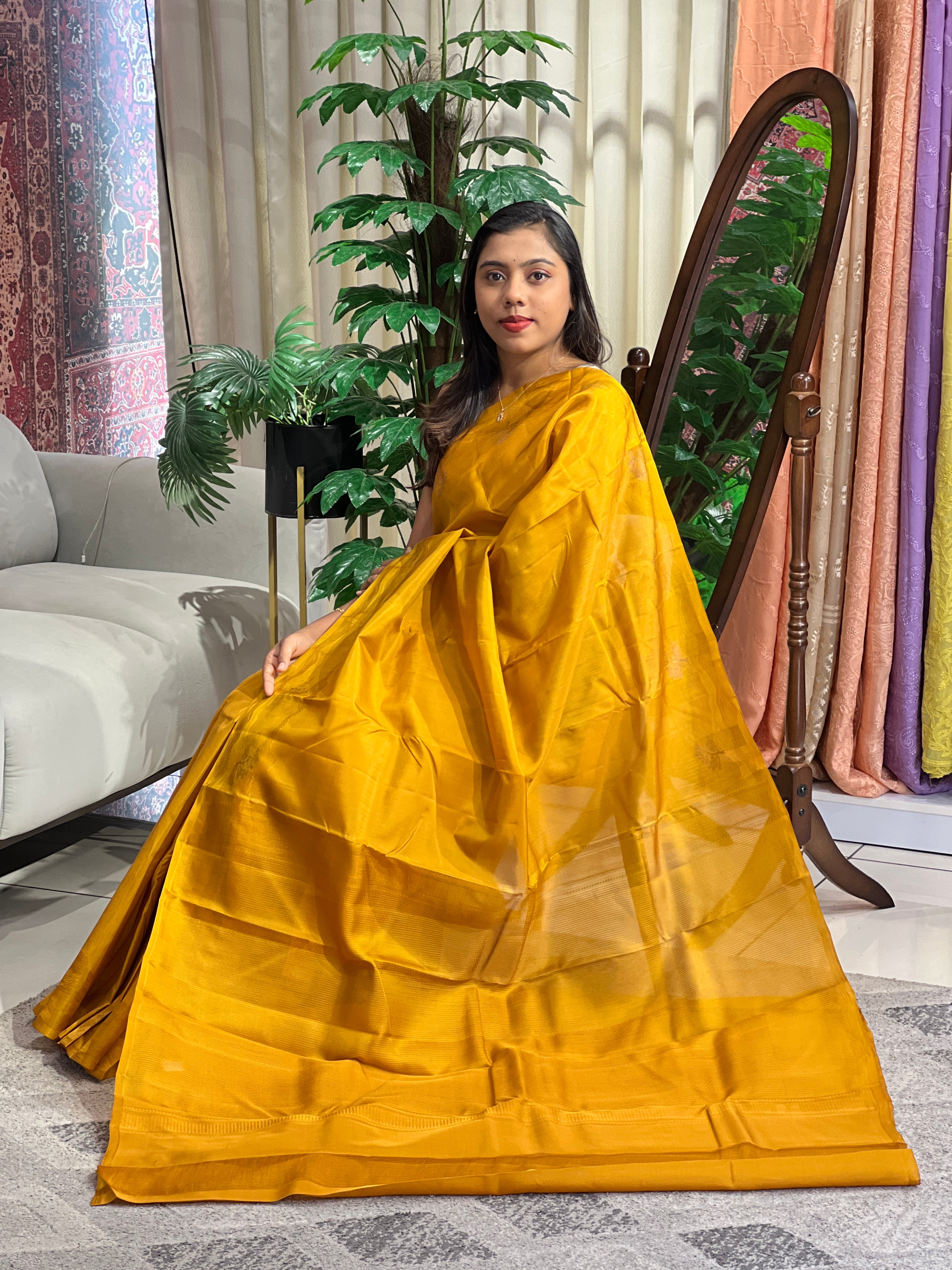 Embossed Weaved Pattern Powerloom Soft Silk Saree|  RTD149
