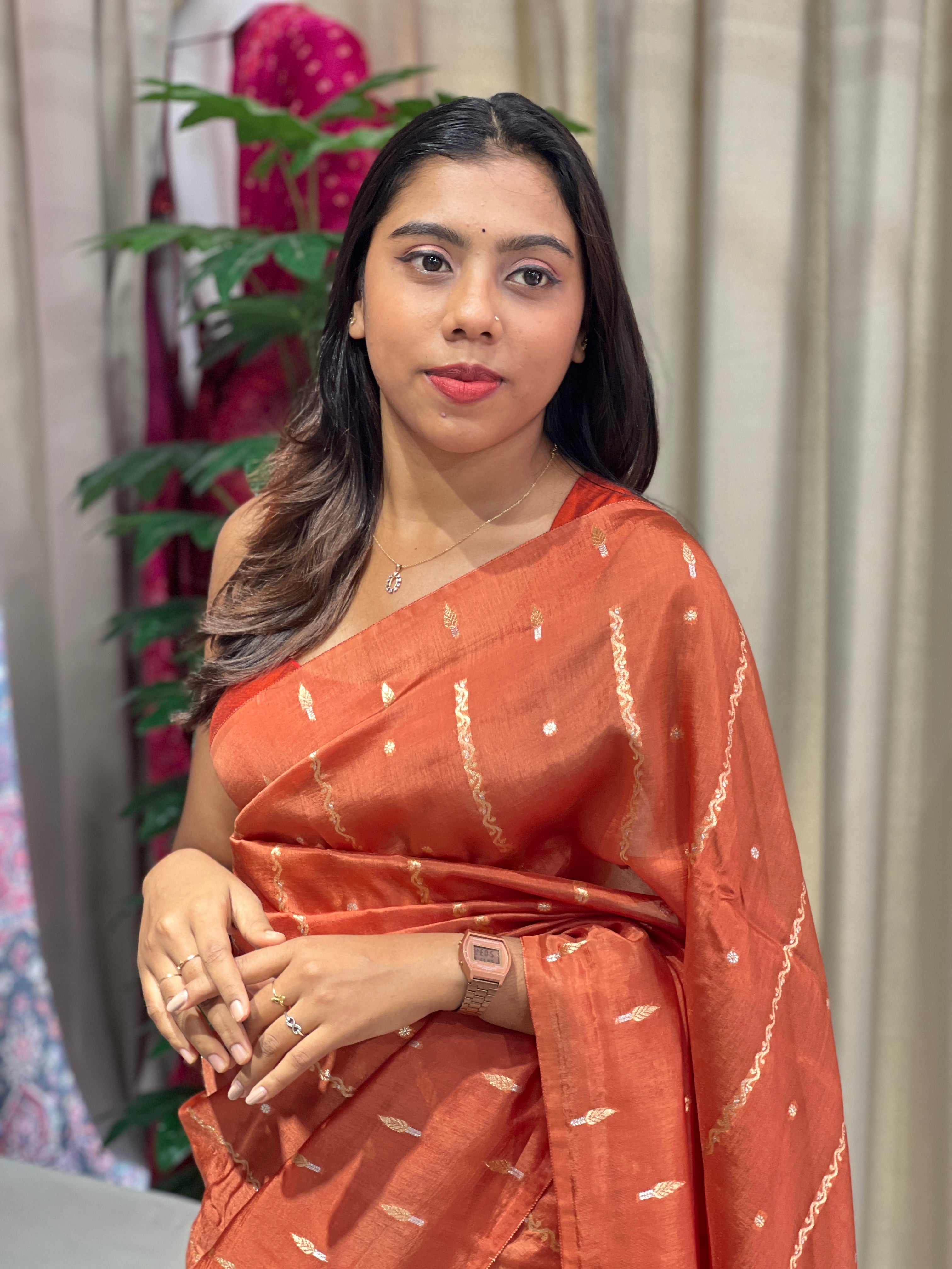 Leaf Patterned Zari Woven Banarasi Saree | NN435