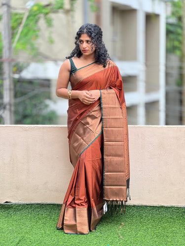 Antique Zari Weaving Border Semi Silk Saree | SKT130