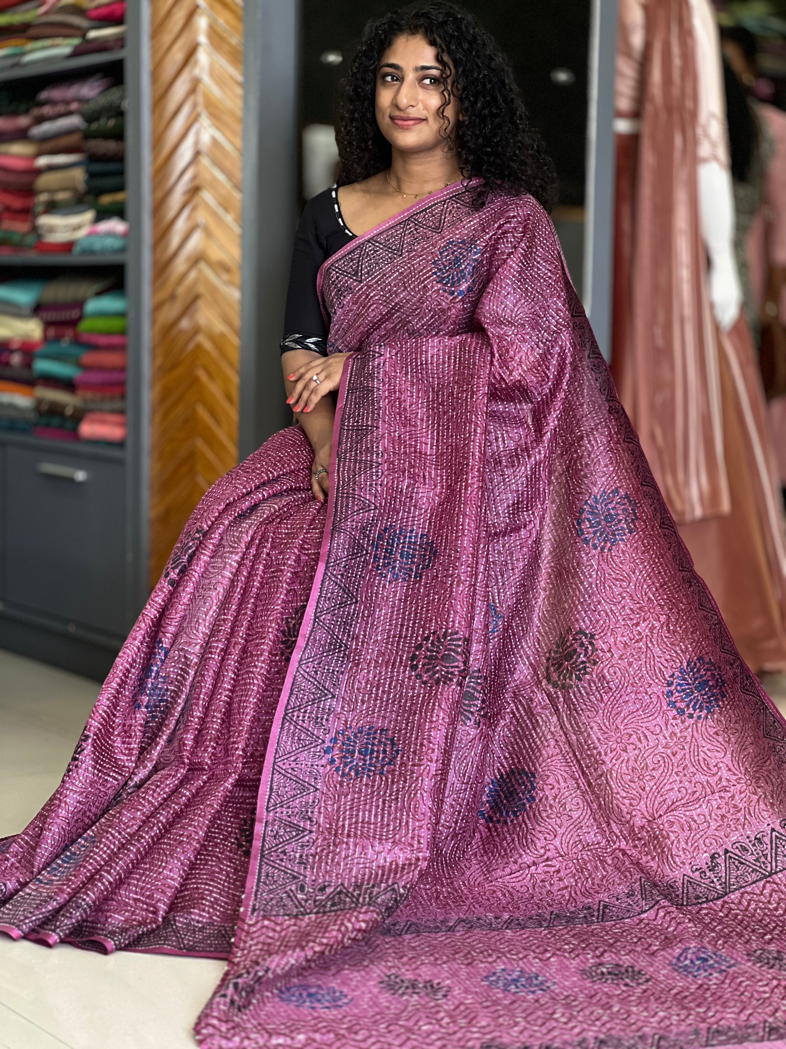 Magenta Pink Color Tussar Organza Saree | SKH210