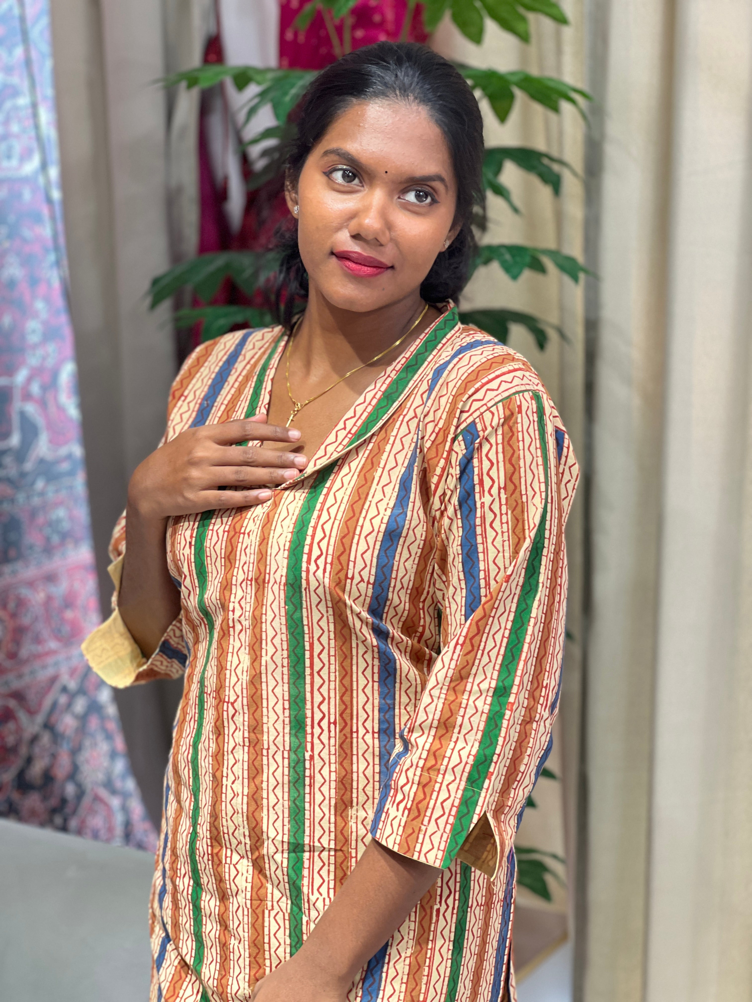 Zigzag Printed Cotton Kurta | RMLA163