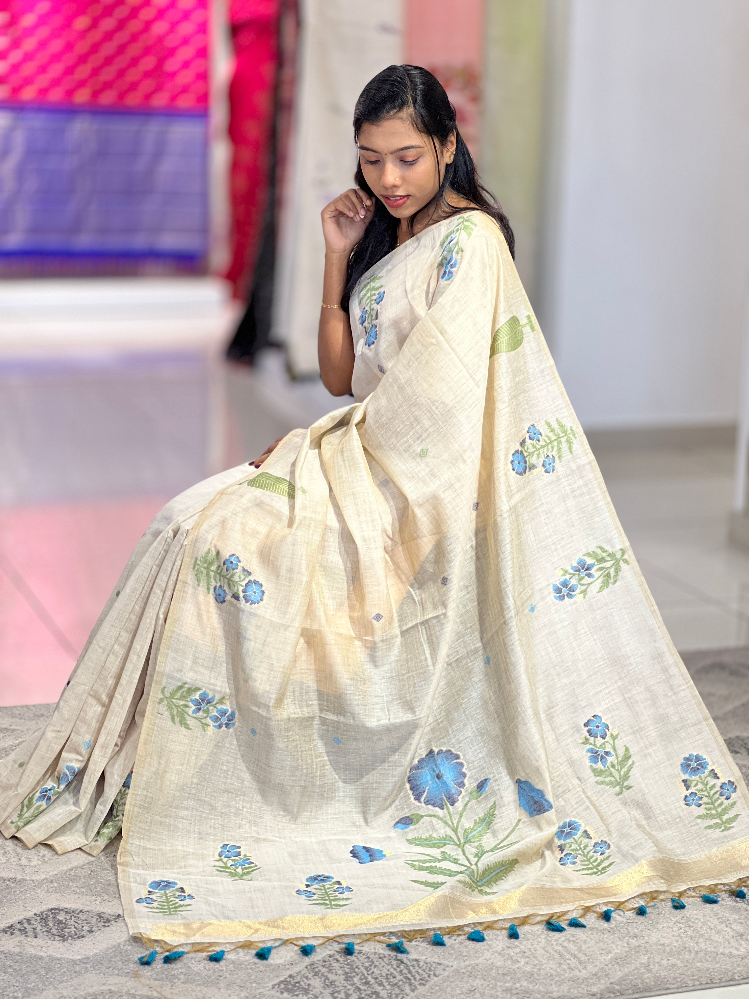 Floral Jamdani Weaving Pattern Chanderi Finish Saree | GMS186 – Aham ...