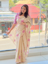 Digital Print With Applique Detailed Semi Tussar Saree | HT237