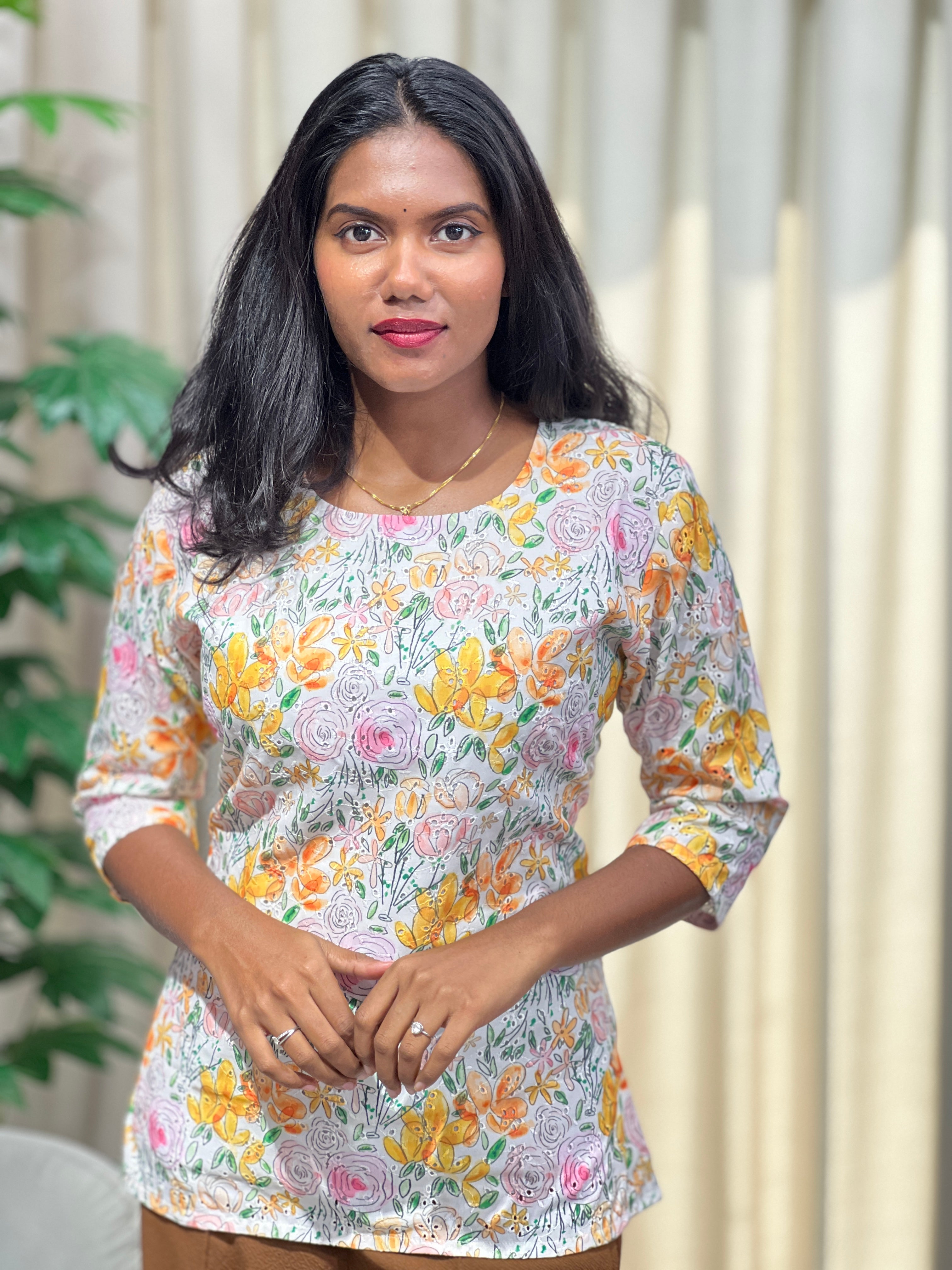 Floral Printed Cotton Short Kurta | DNT1139