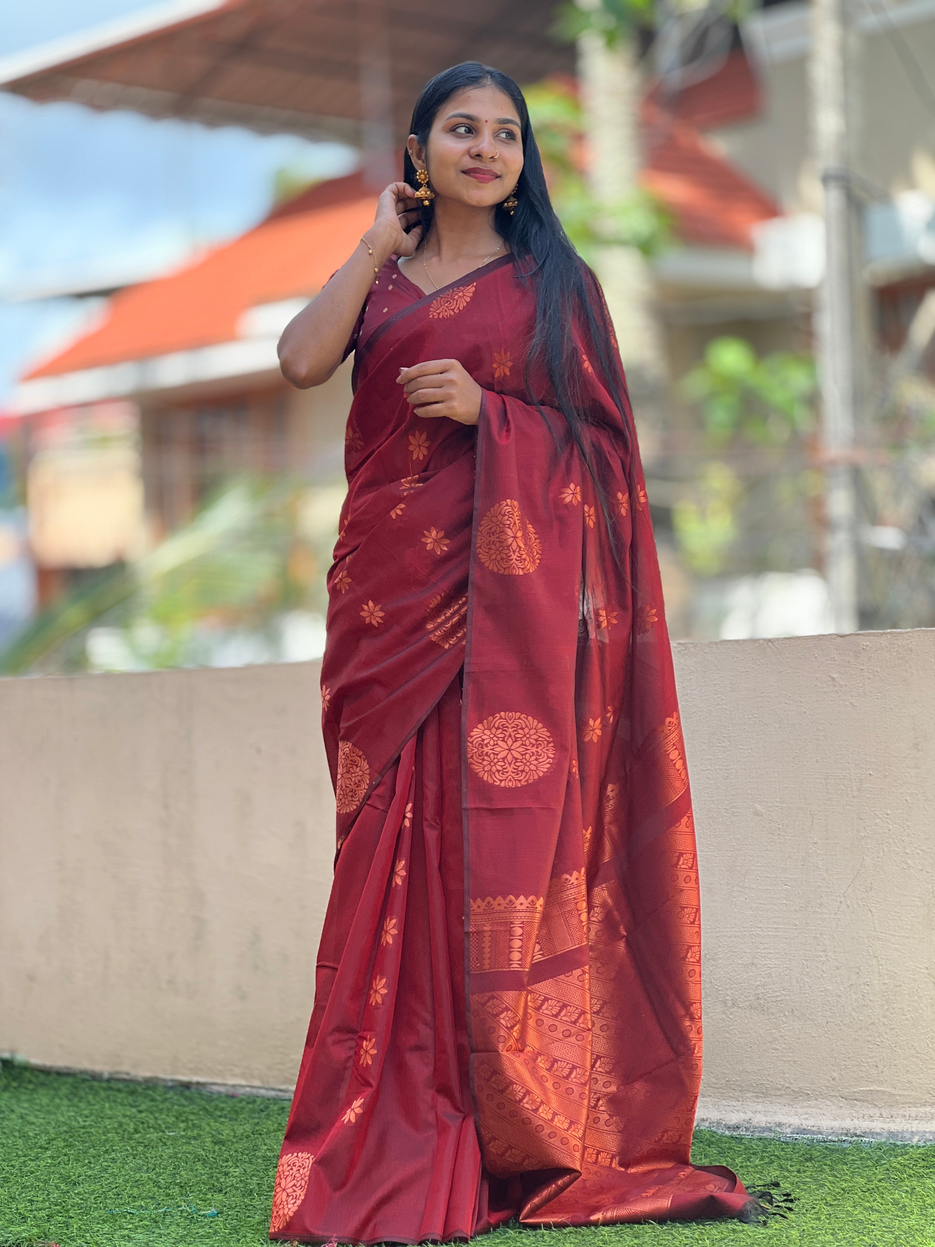 Copper Zari Woven Semi Silk Saree | KRK478