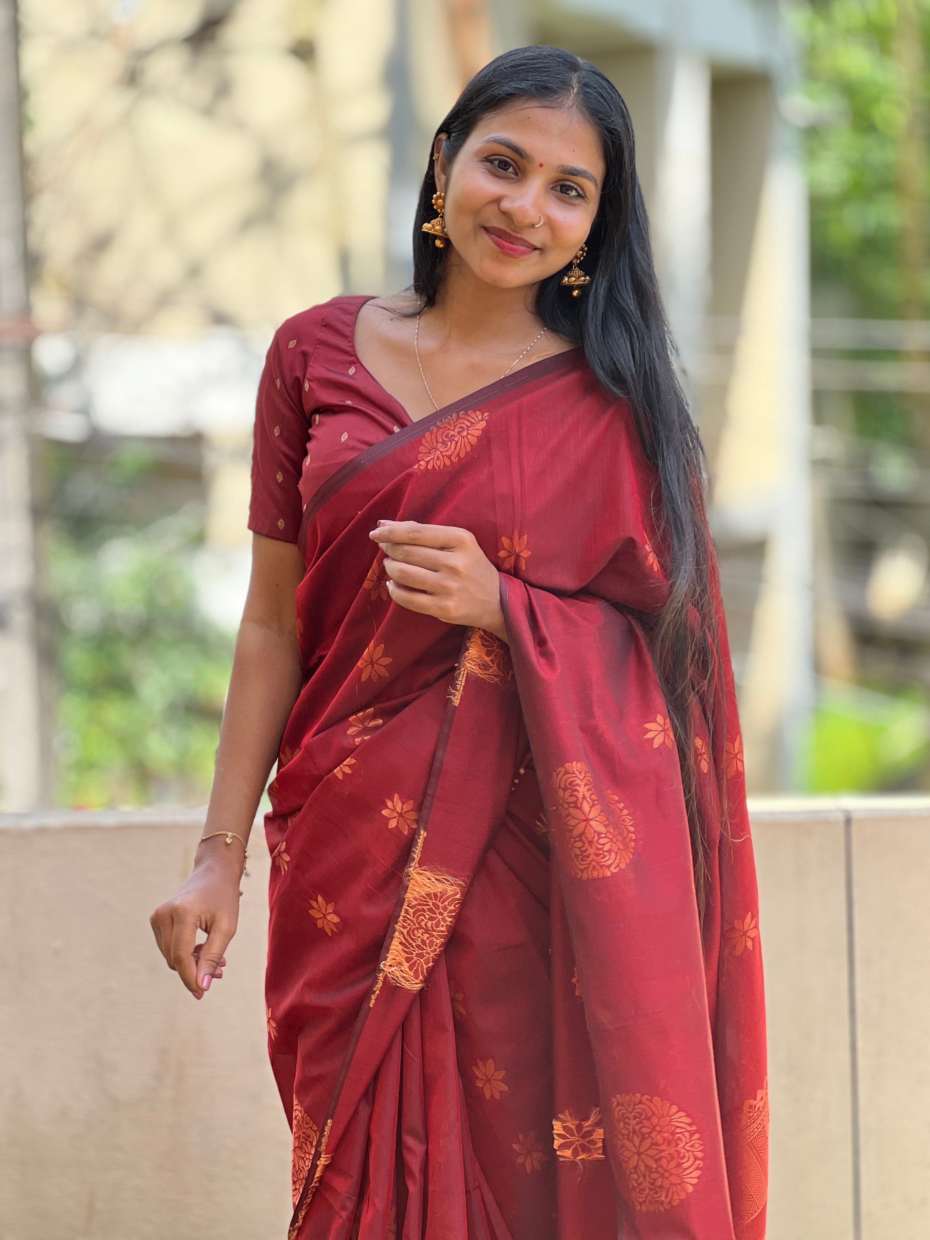 Copper Zari Woven Semi Silk Saree | KRK478