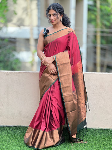 Antique Zari Weaving Border Semi Silk Saree | SKT131