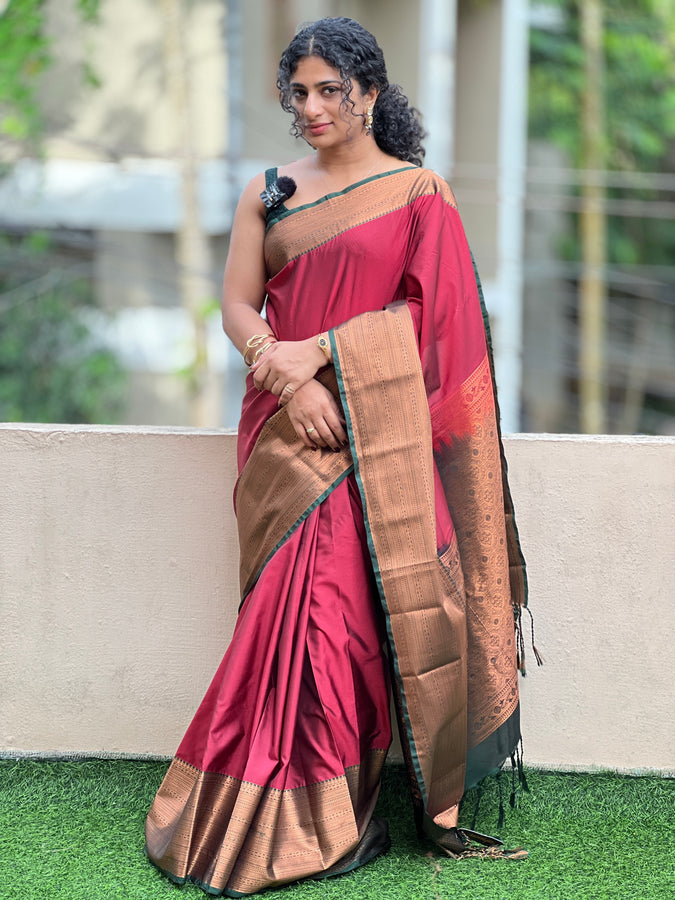 Antique Zari Weaving Border Semi Silk Saree | SKT131