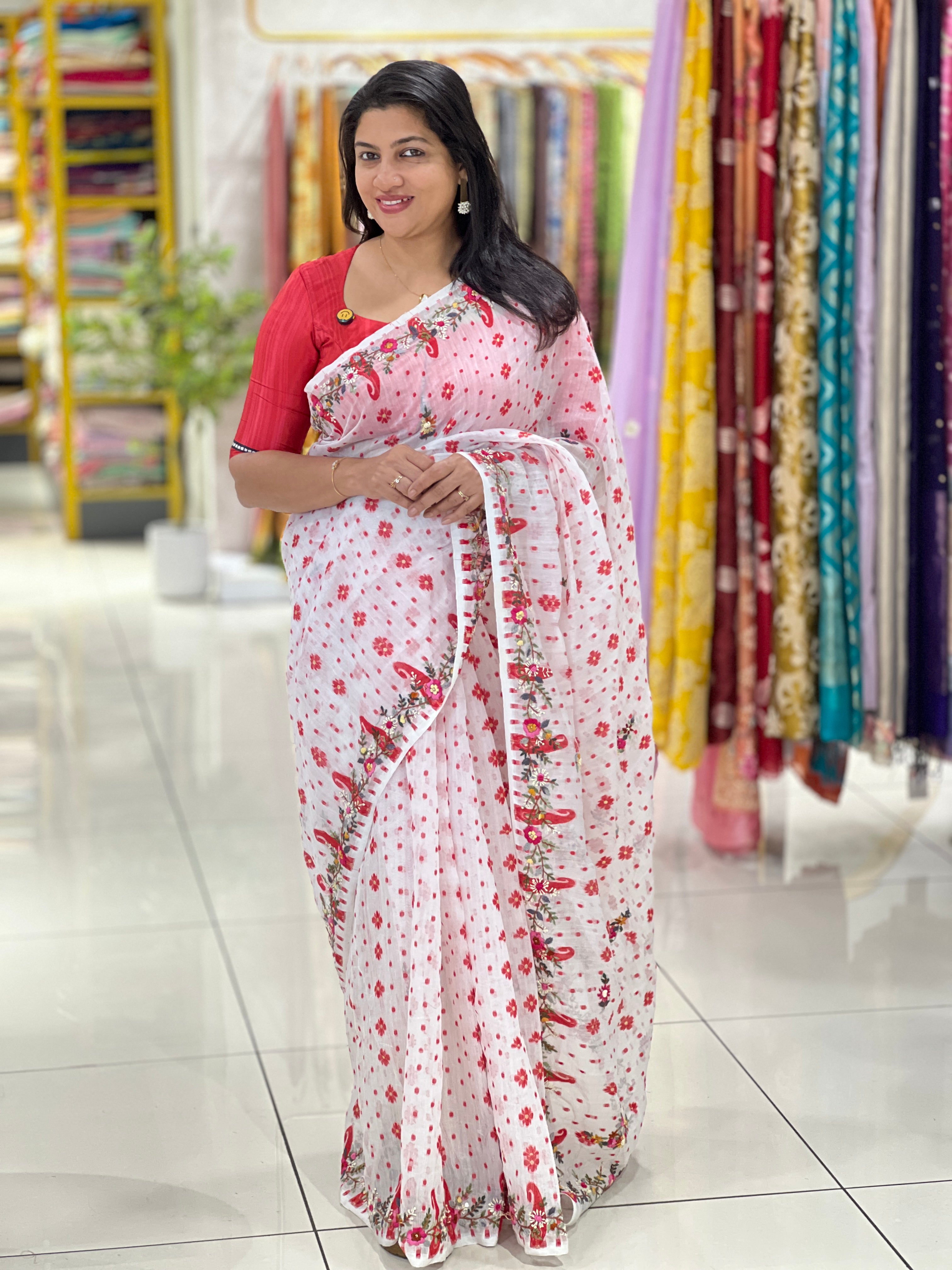 Jamdani With Hand Embroidery Detailed Cotton Saree | RP762