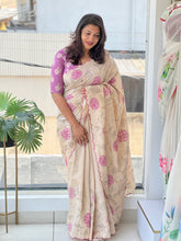 Digital Print With Applique Detailed Semi Tussar Saree | HT237