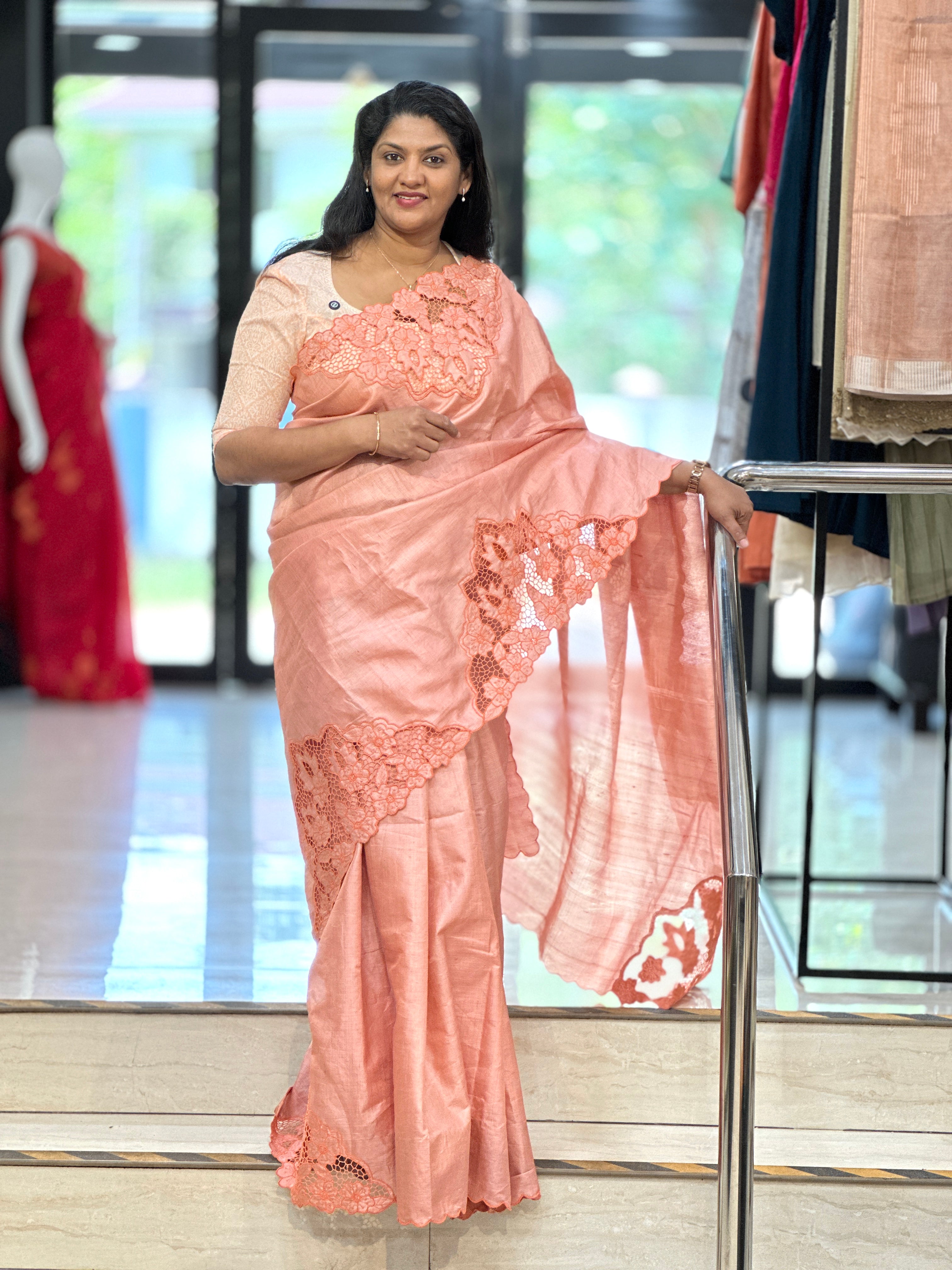 Twine Cut Work Placement Detailed Desi Tussar Saree |TC479