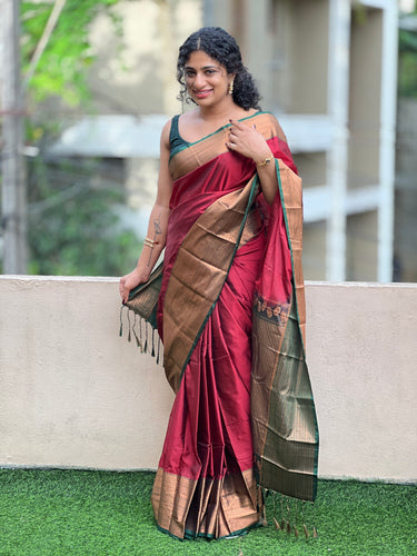 Antique Zari Weaving Border Semi Silk Saree | SKT127