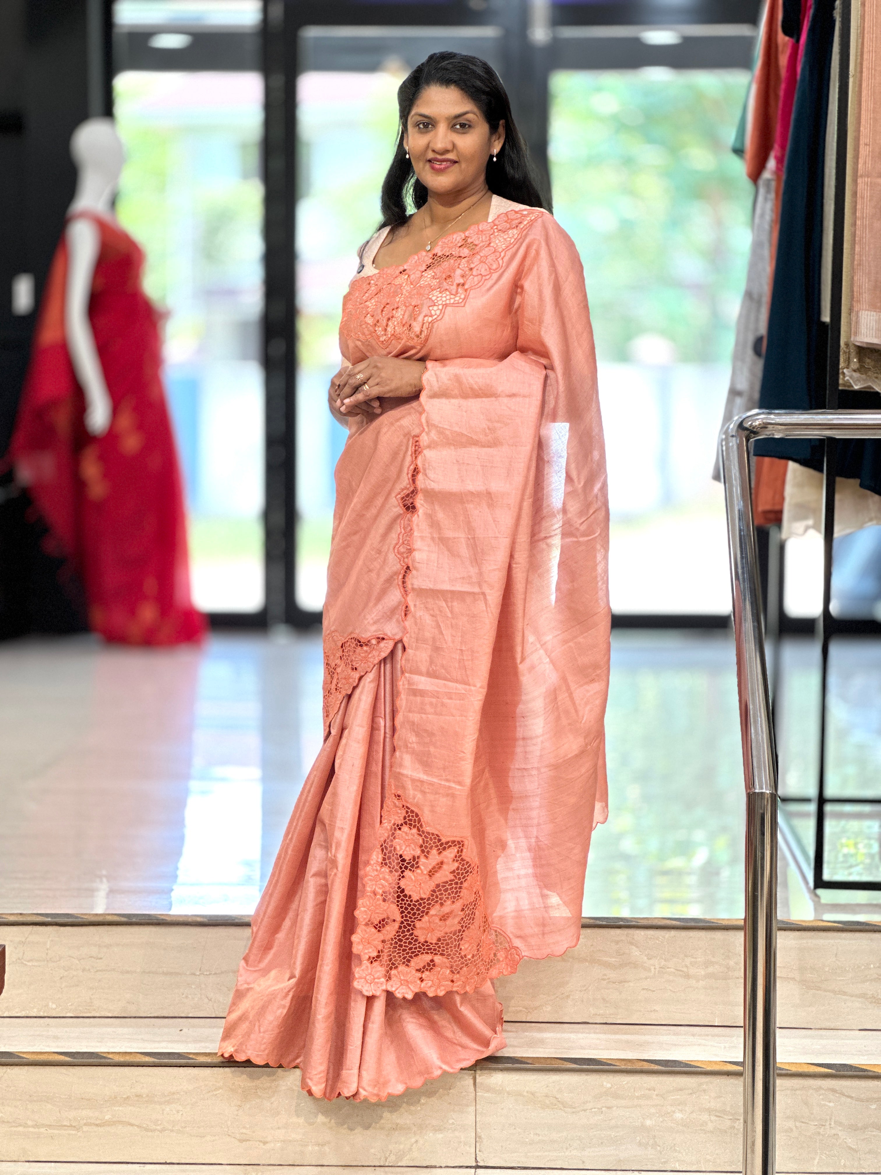 Twine Cut Work Placement Detailed Desi Tussar Saree |TC479