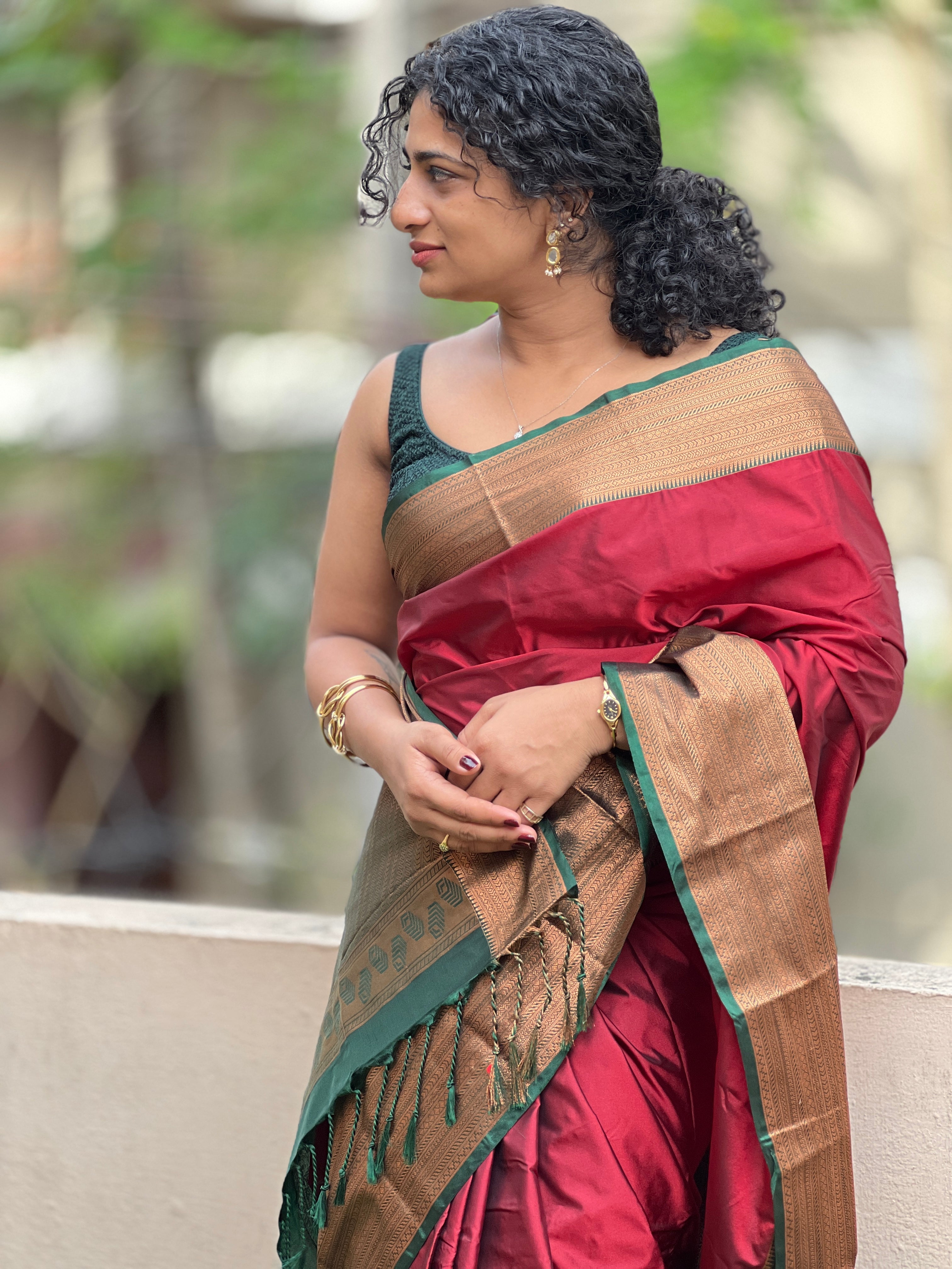 Antique Zari Weaving Border Semi Silk Saree | SKT127