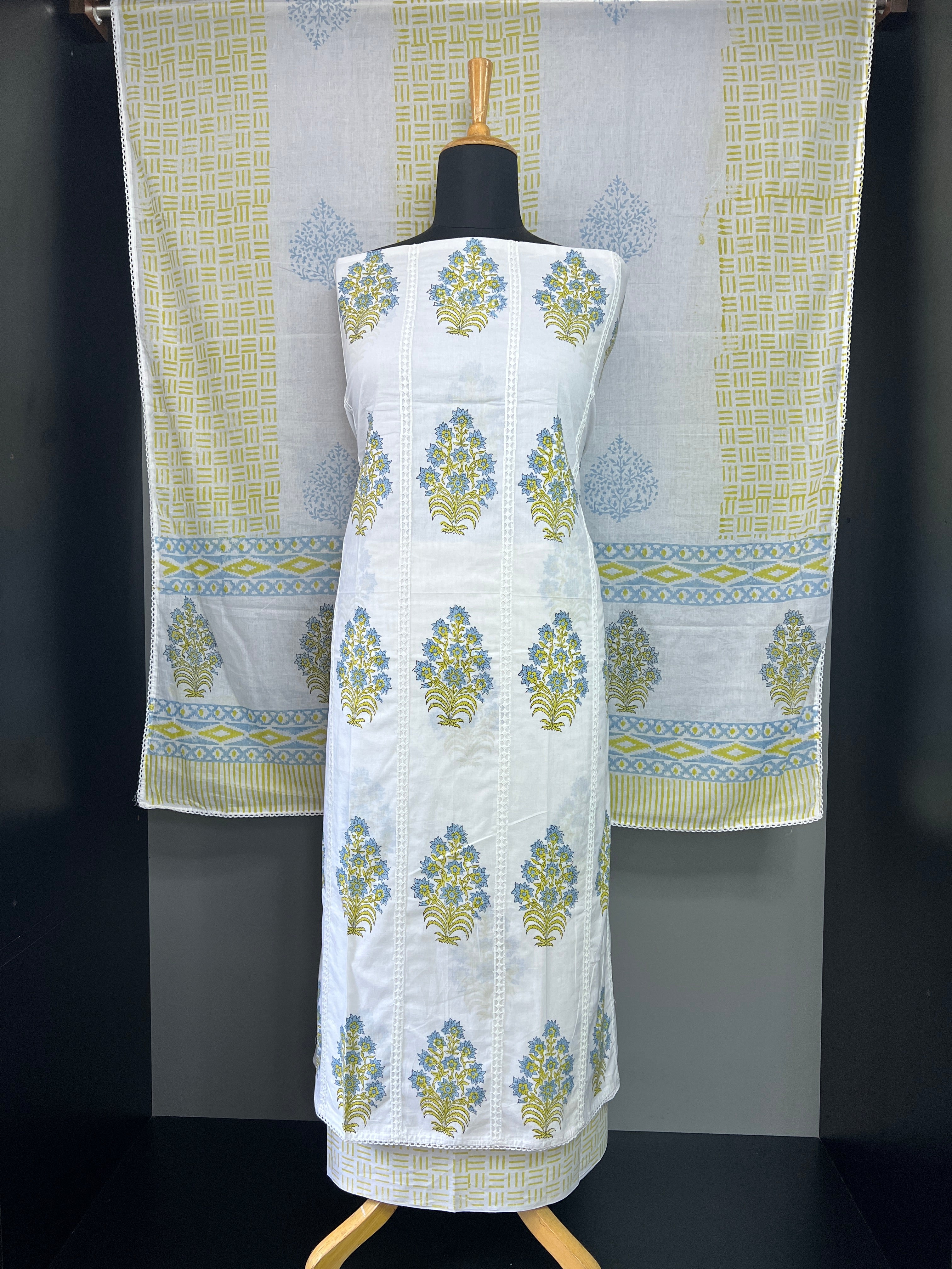 Floral & Geometric Hand Block Printed Cotton Salwar Set |SSC183