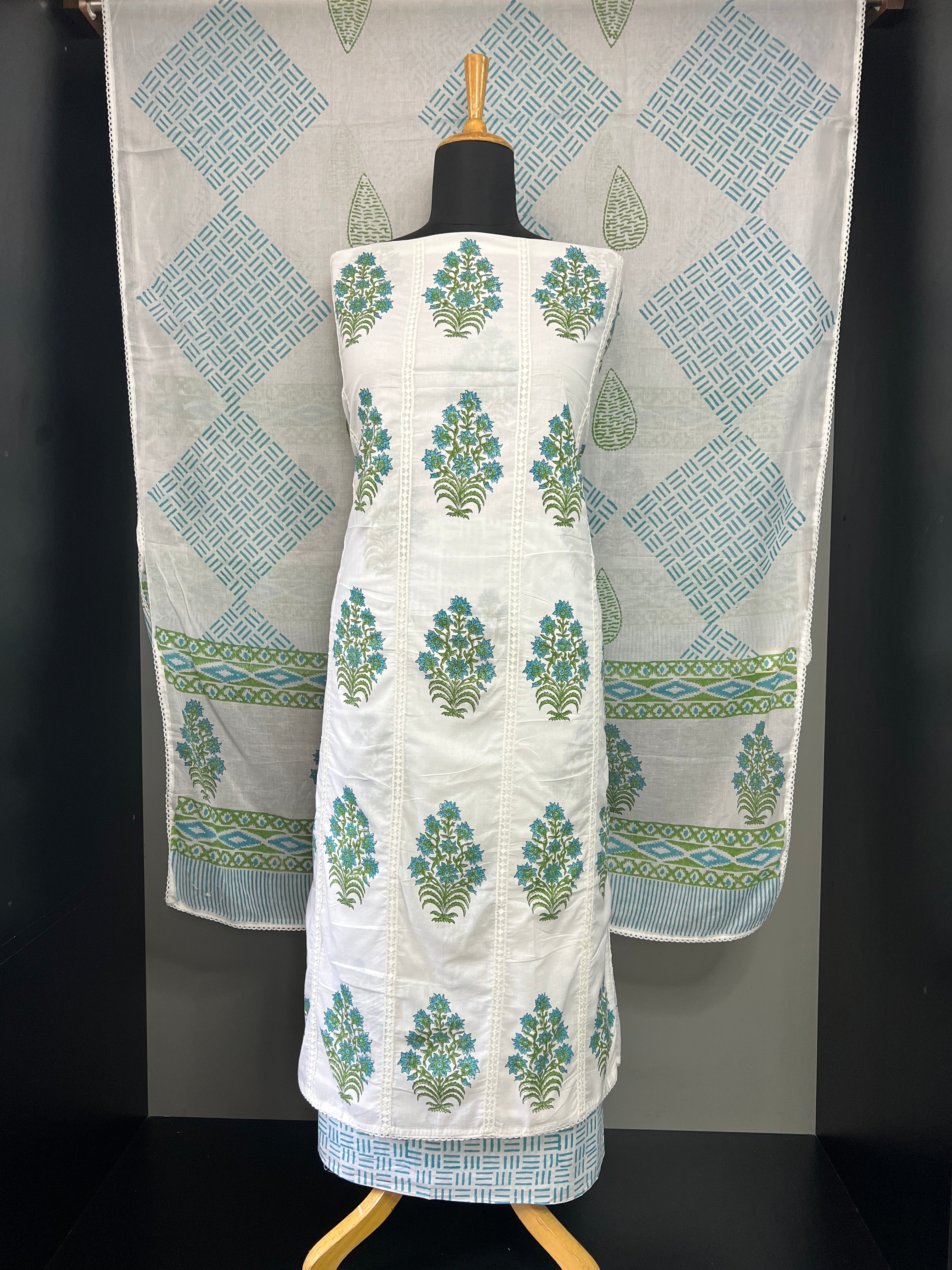 Floral & Geometric Hand Block Printed Cotton Salwar Set |SSC182