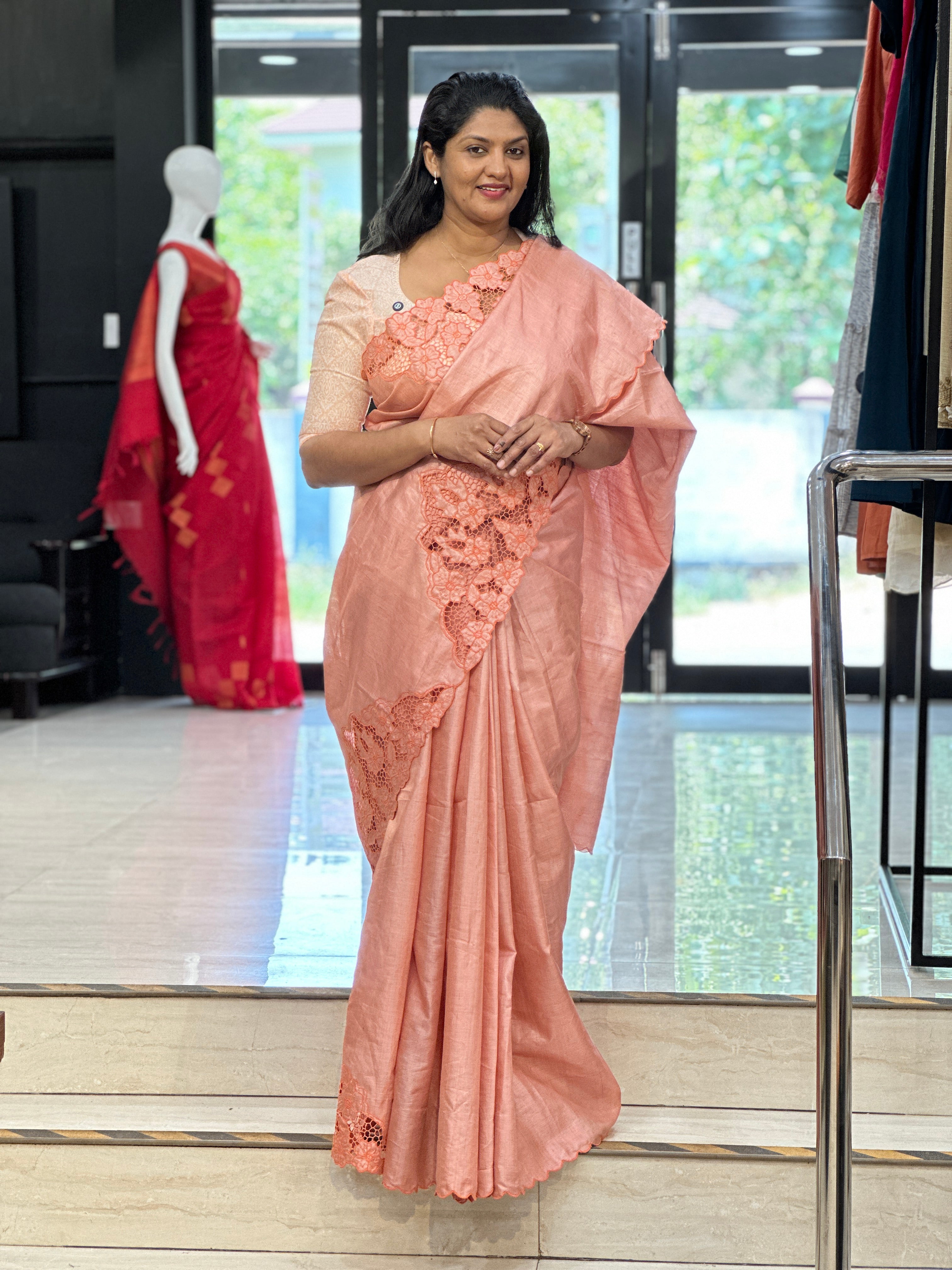 Twine Cut Work Placement Detailed Desi Tussar Saree |TC479