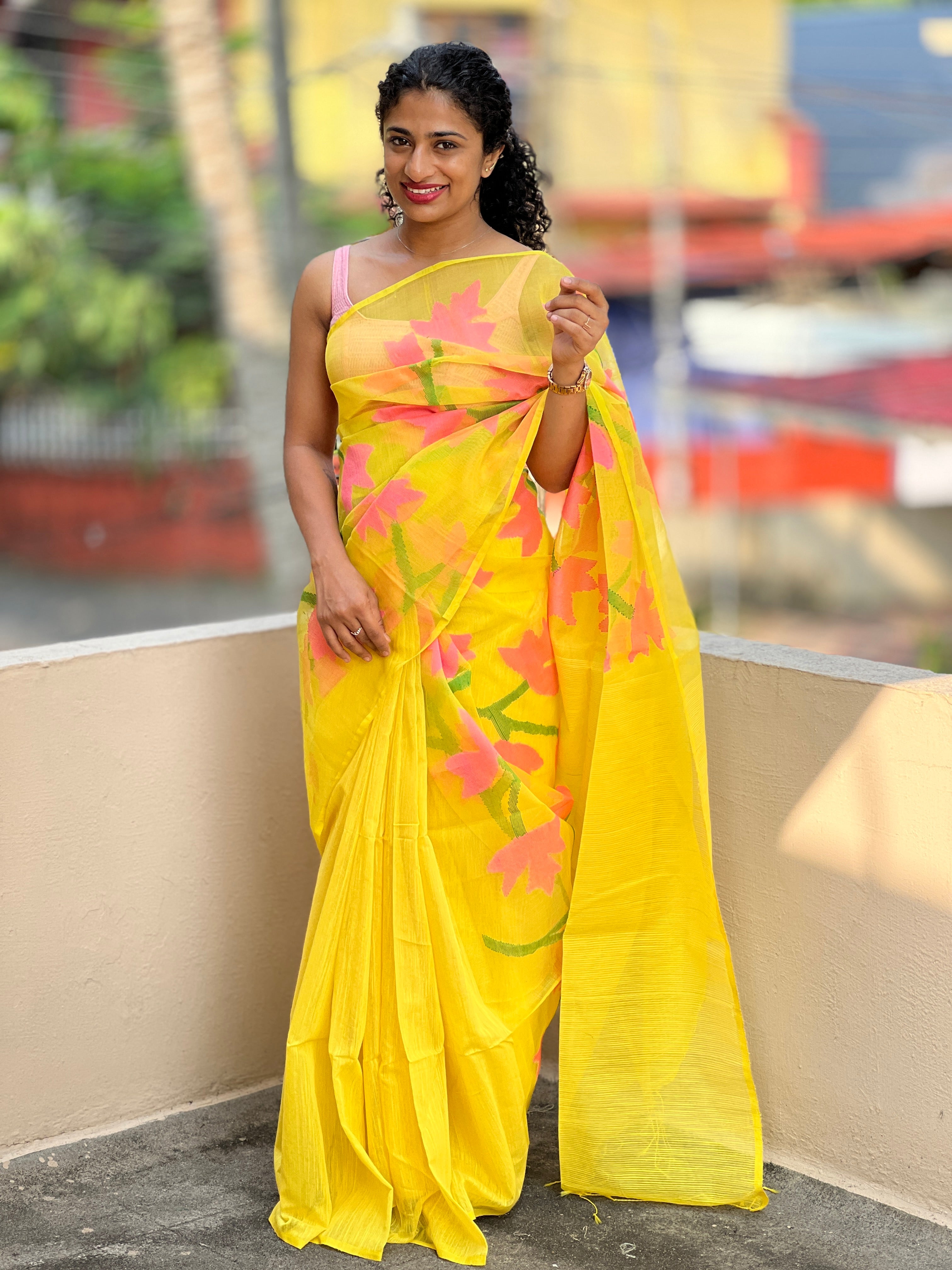 Jamdhani Weaved Kora Organza Saree | AB259