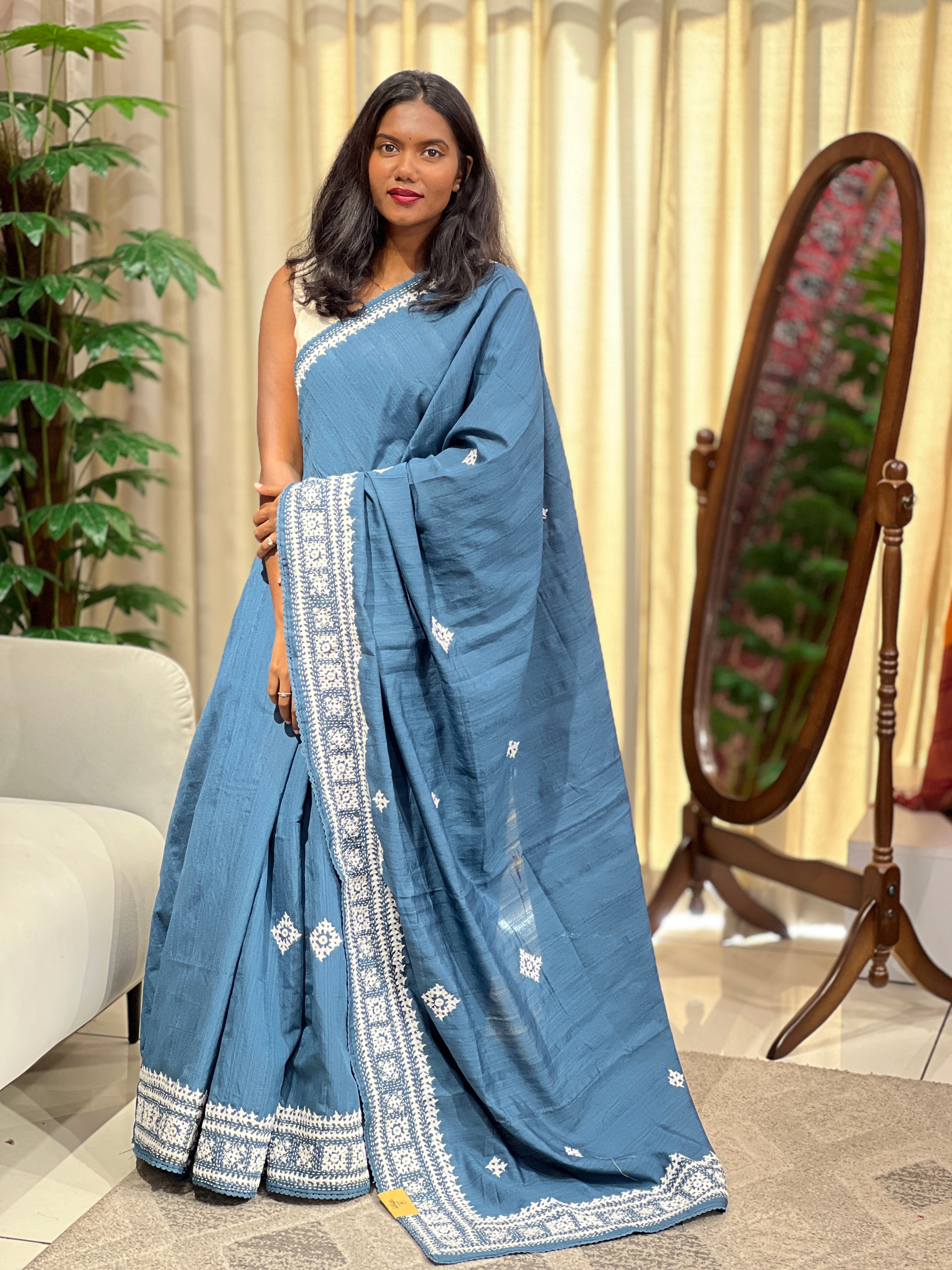 Embroidery Detailed Semi Tussar Saree | BLD2136