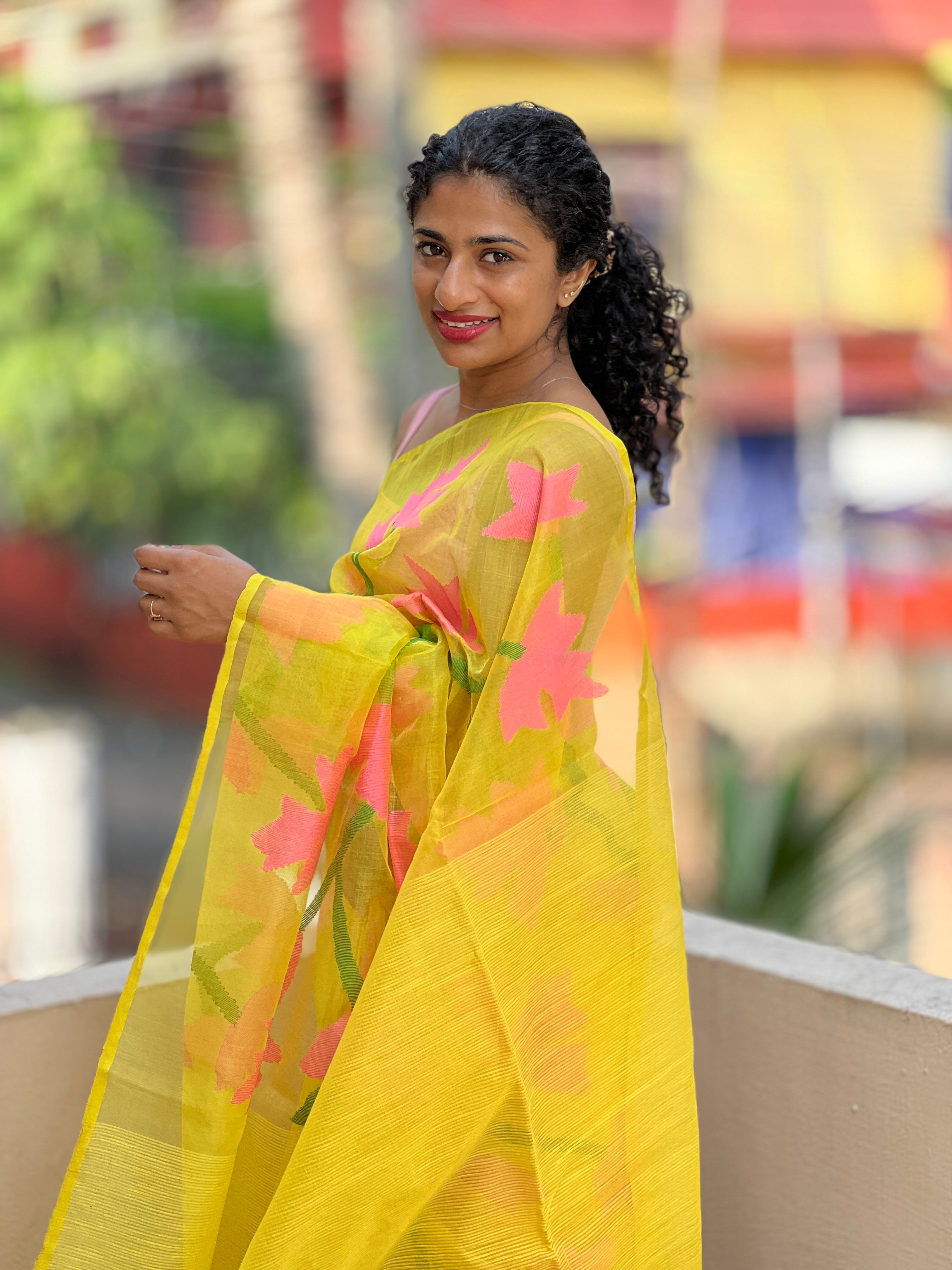 Jamdhani Weaved Kora Organza Saree | AB259