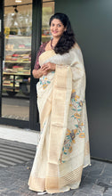 Hand Embroidery Tissue Linen Saree | DVS116