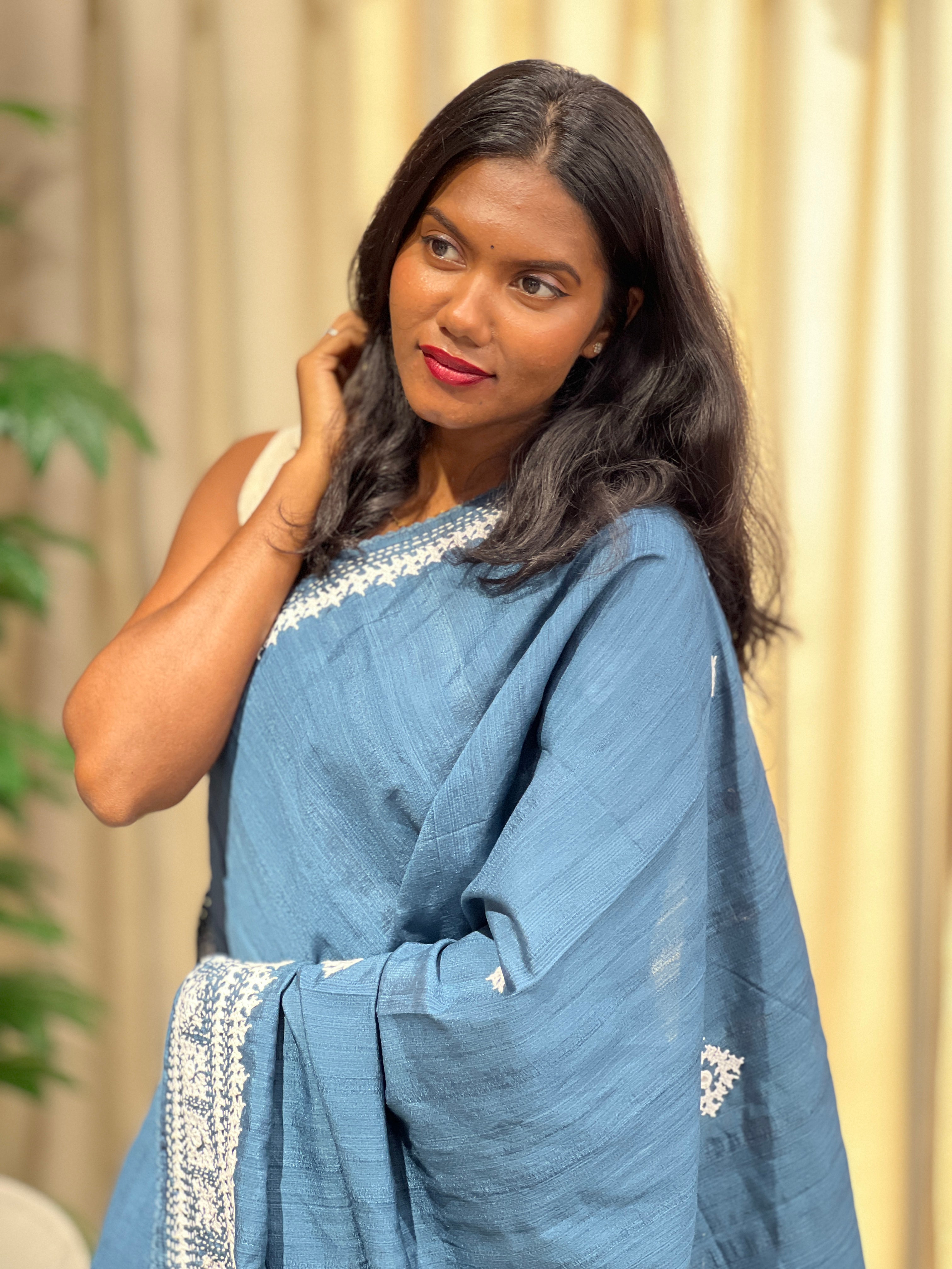 Embroidery Detailed Semi Tussar Saree | BLD2136