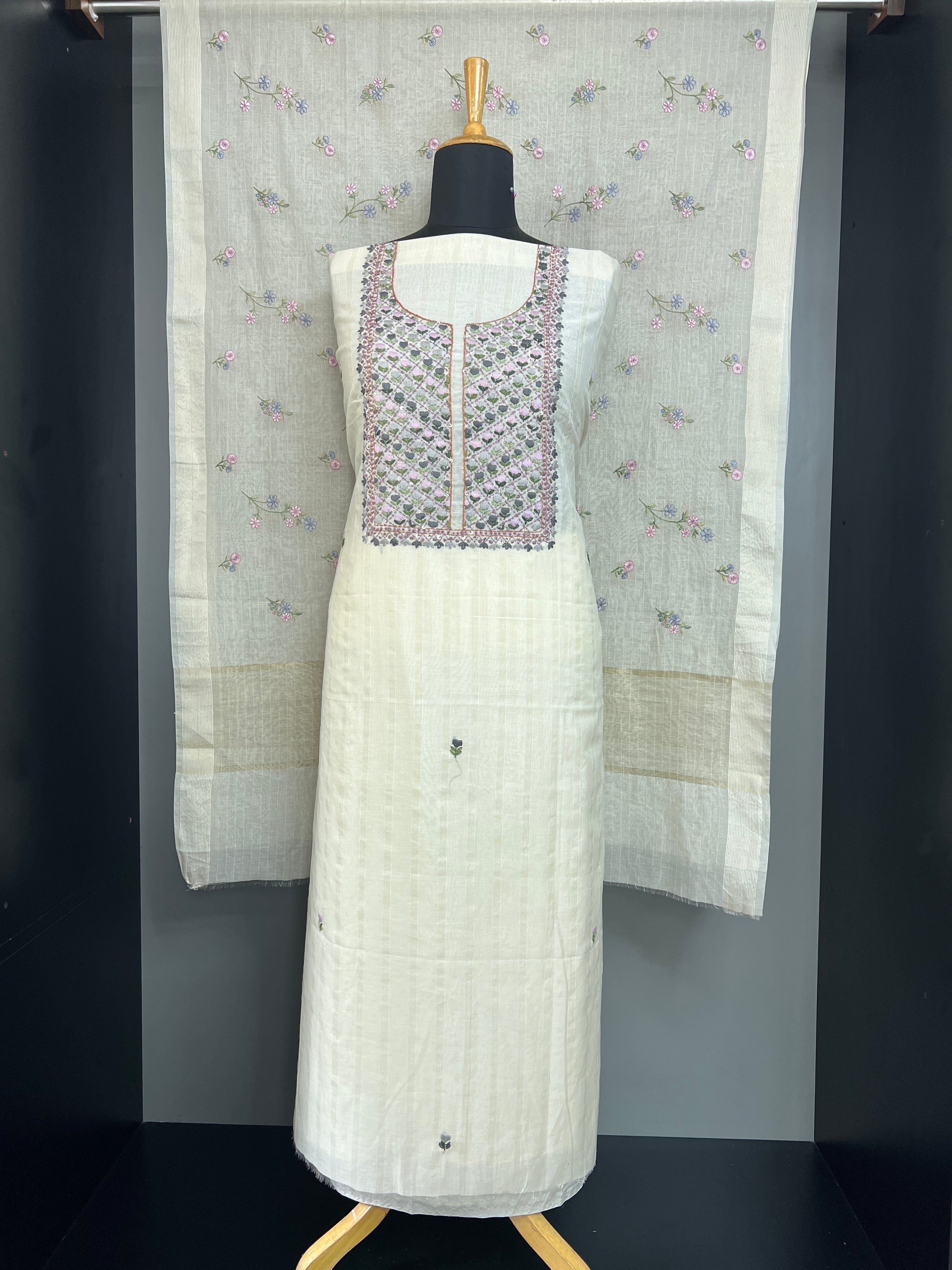 Hand Embroidery & Mirror Detailing Chanderi Salwar Set |MM506
