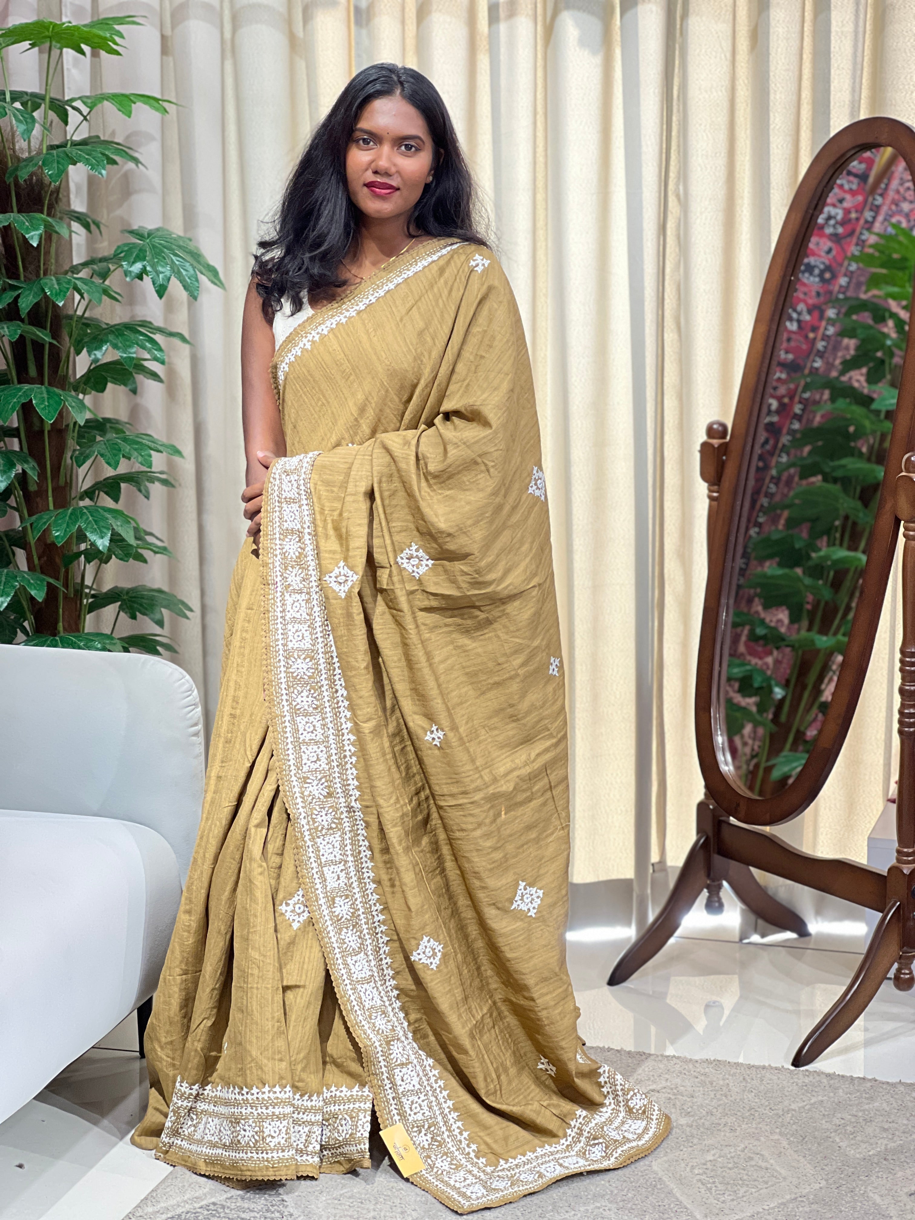 Embroidery Detailed Semi Tussar Saree | BLD2137