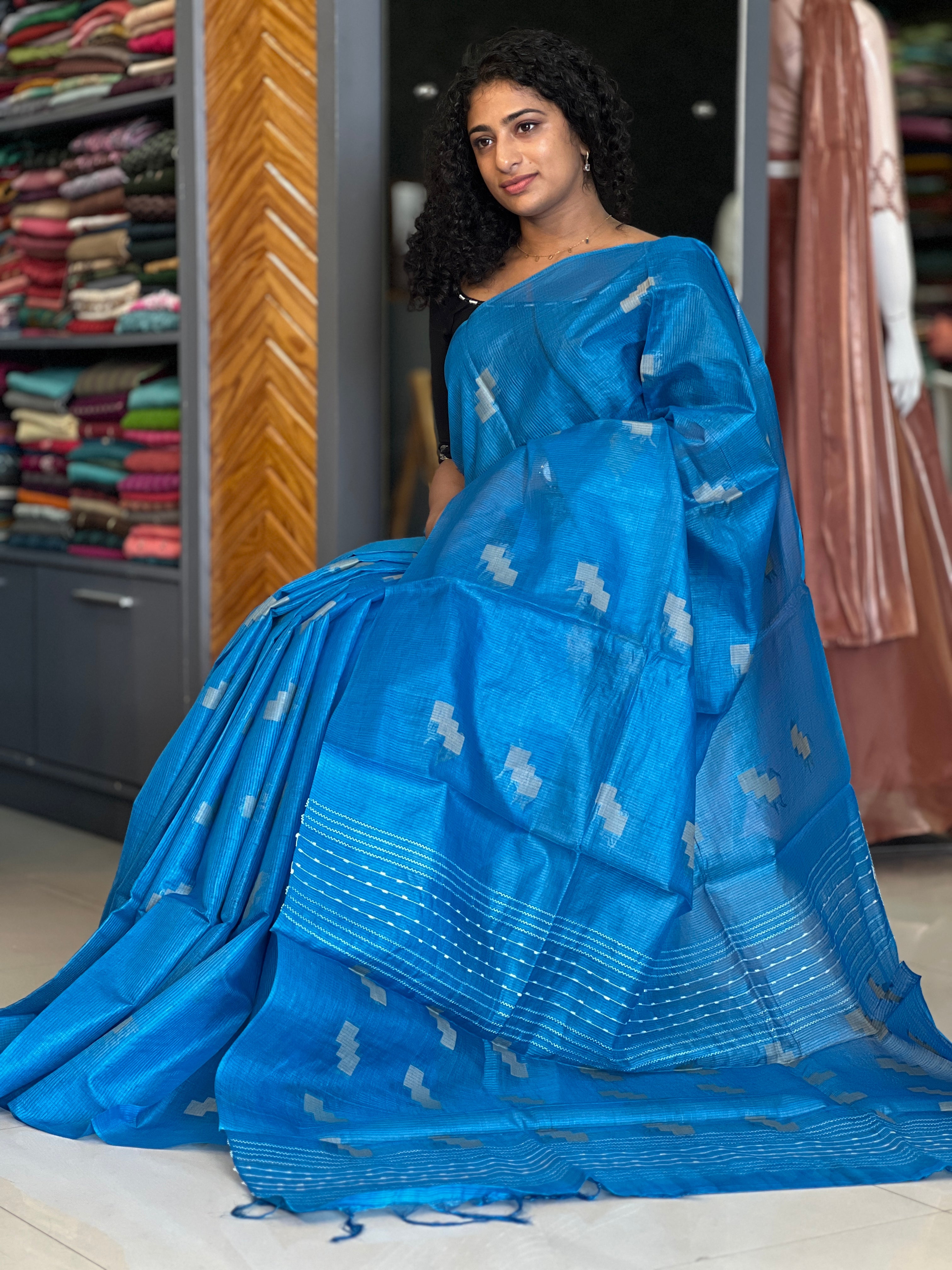 Blue Color Bamboo Tussar Saree | SKH220