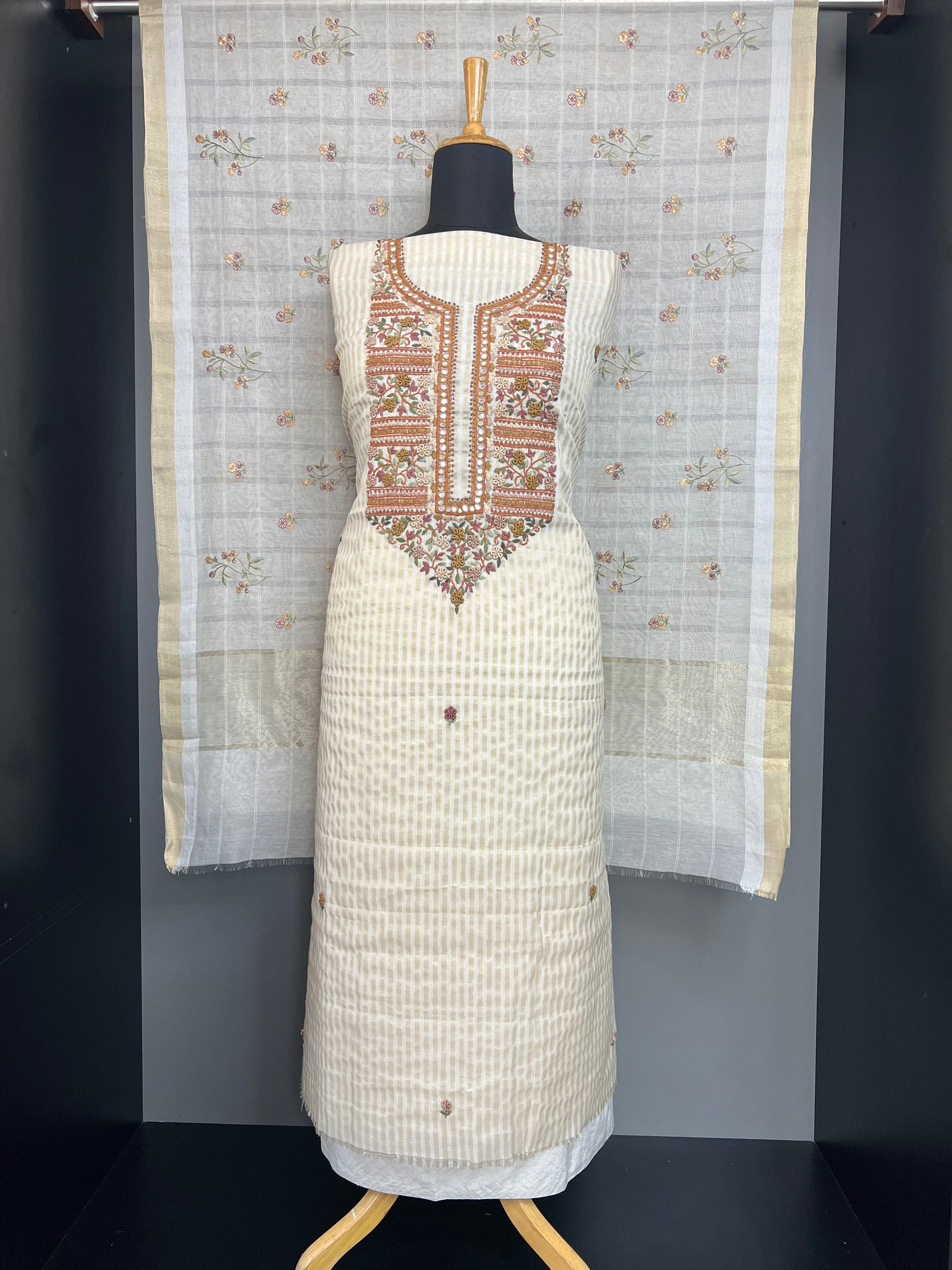Hand Embroidery & Mirror Detailing Chanderi Salwar Set |MM489