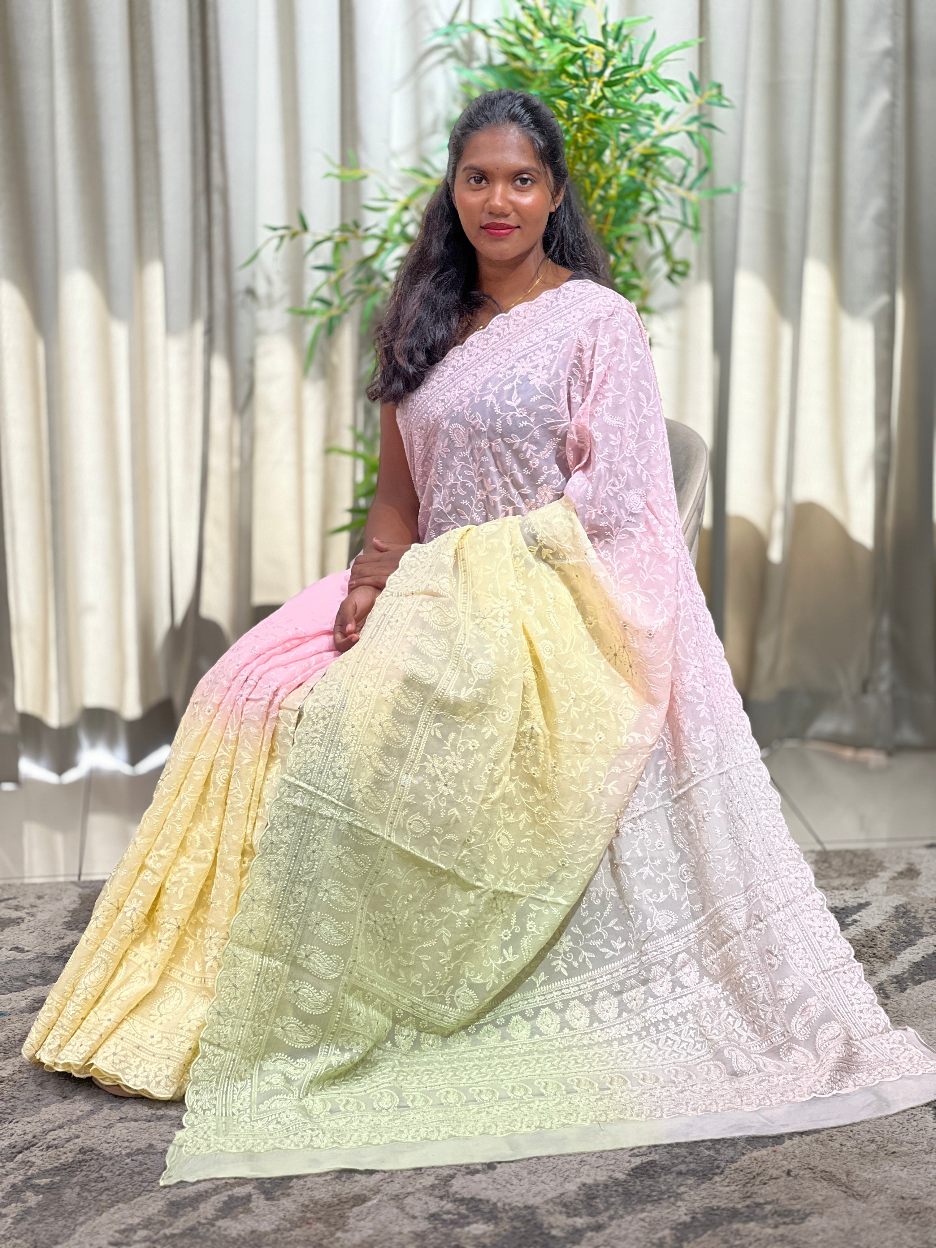 Lucknowi Embroidered Organza Saree | MM603