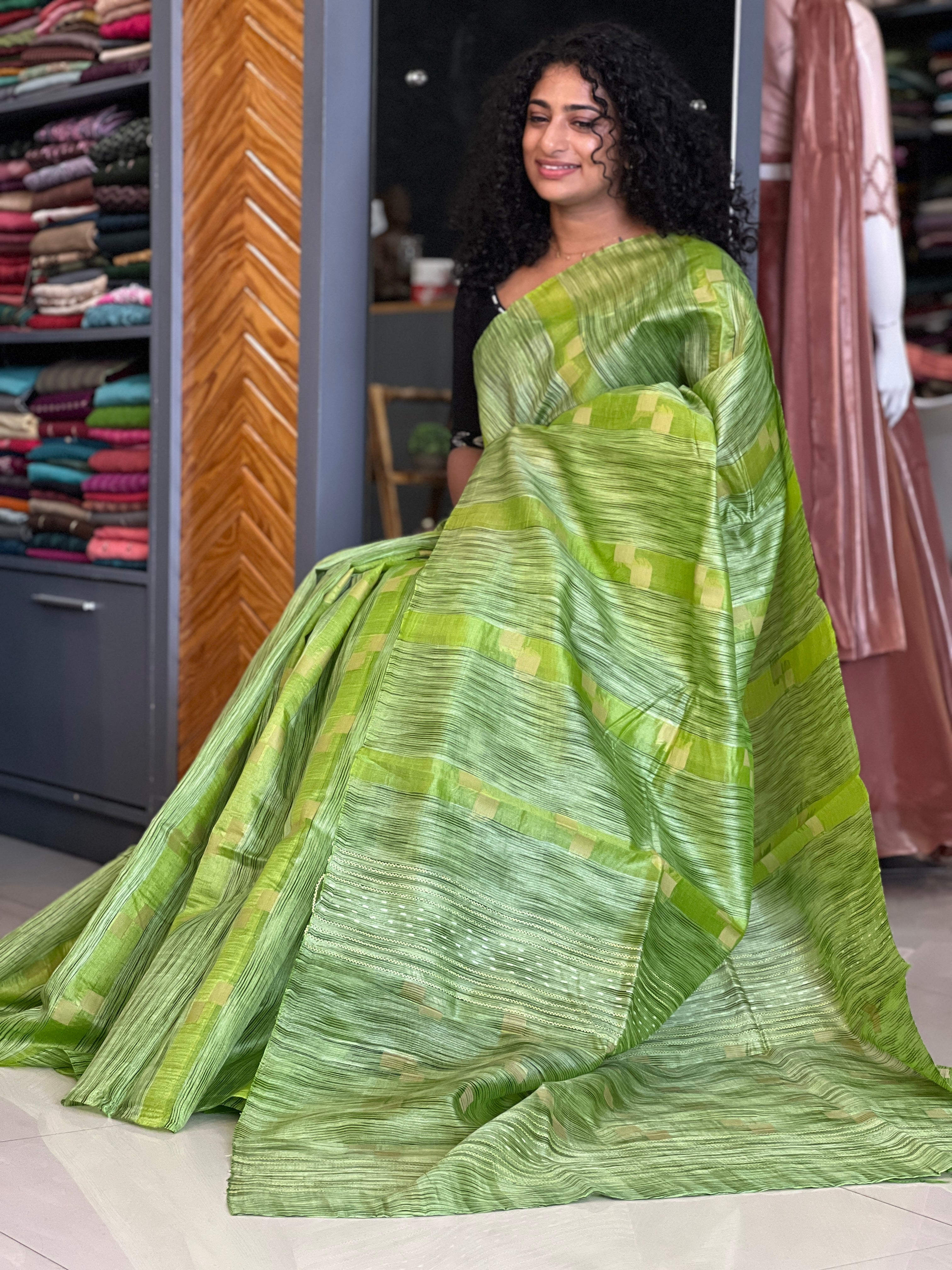 Green Color Bamboo Tussar Saree | SKH223