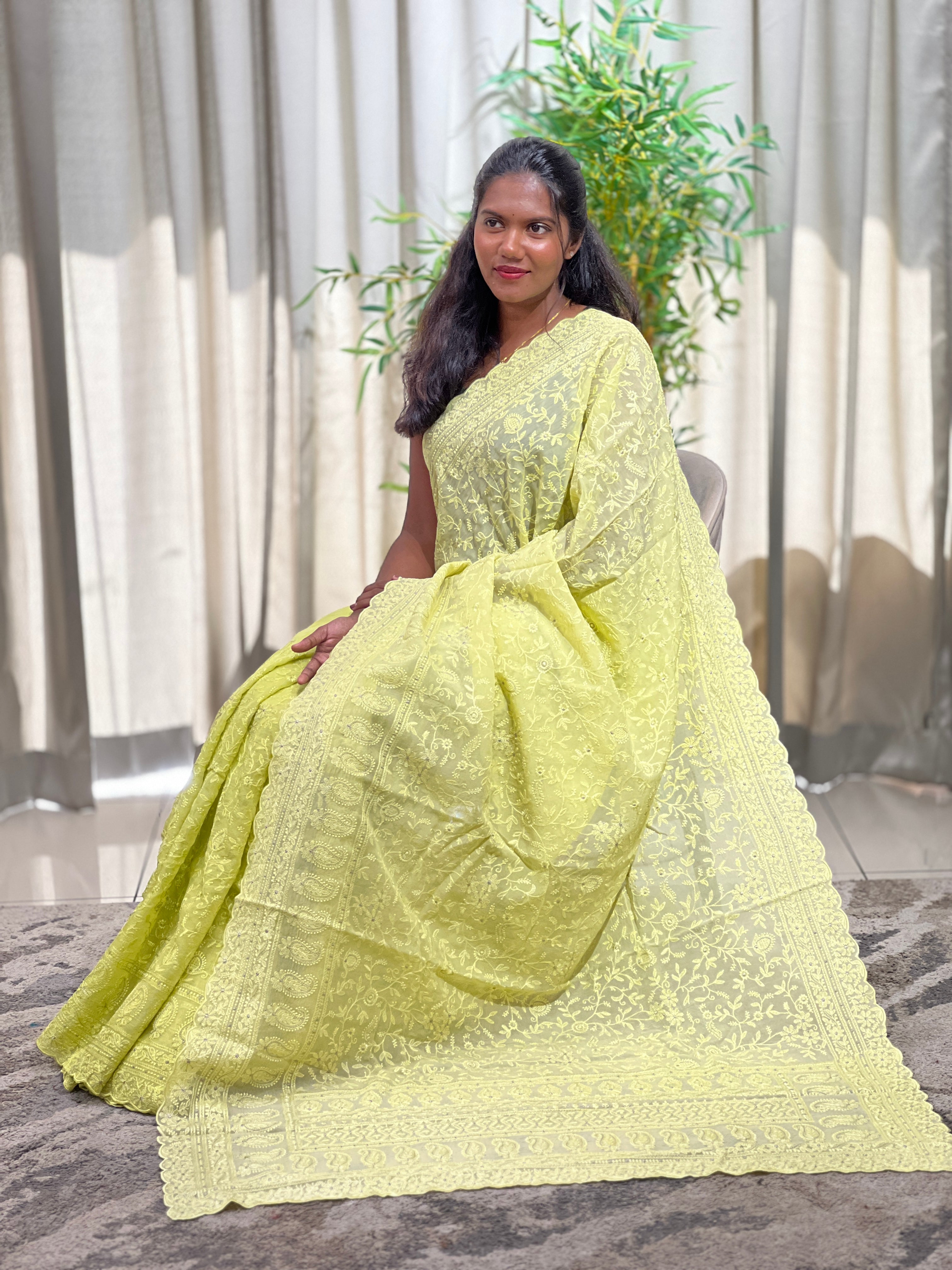 Lucknowi Embroidered Organza Saree | MM605