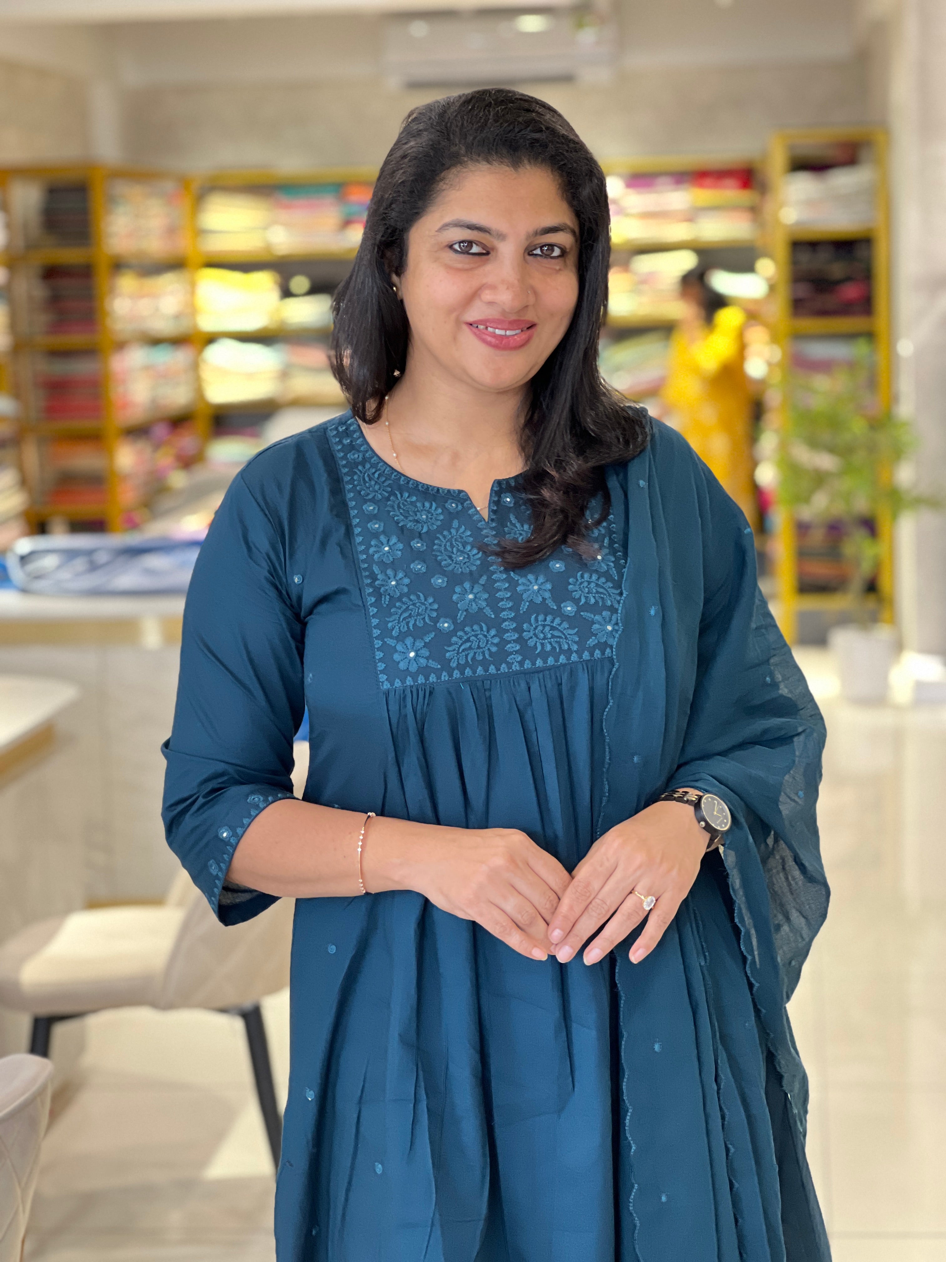 Lucknowi Machine Embroidery Cotton Kurta Set | OMF198