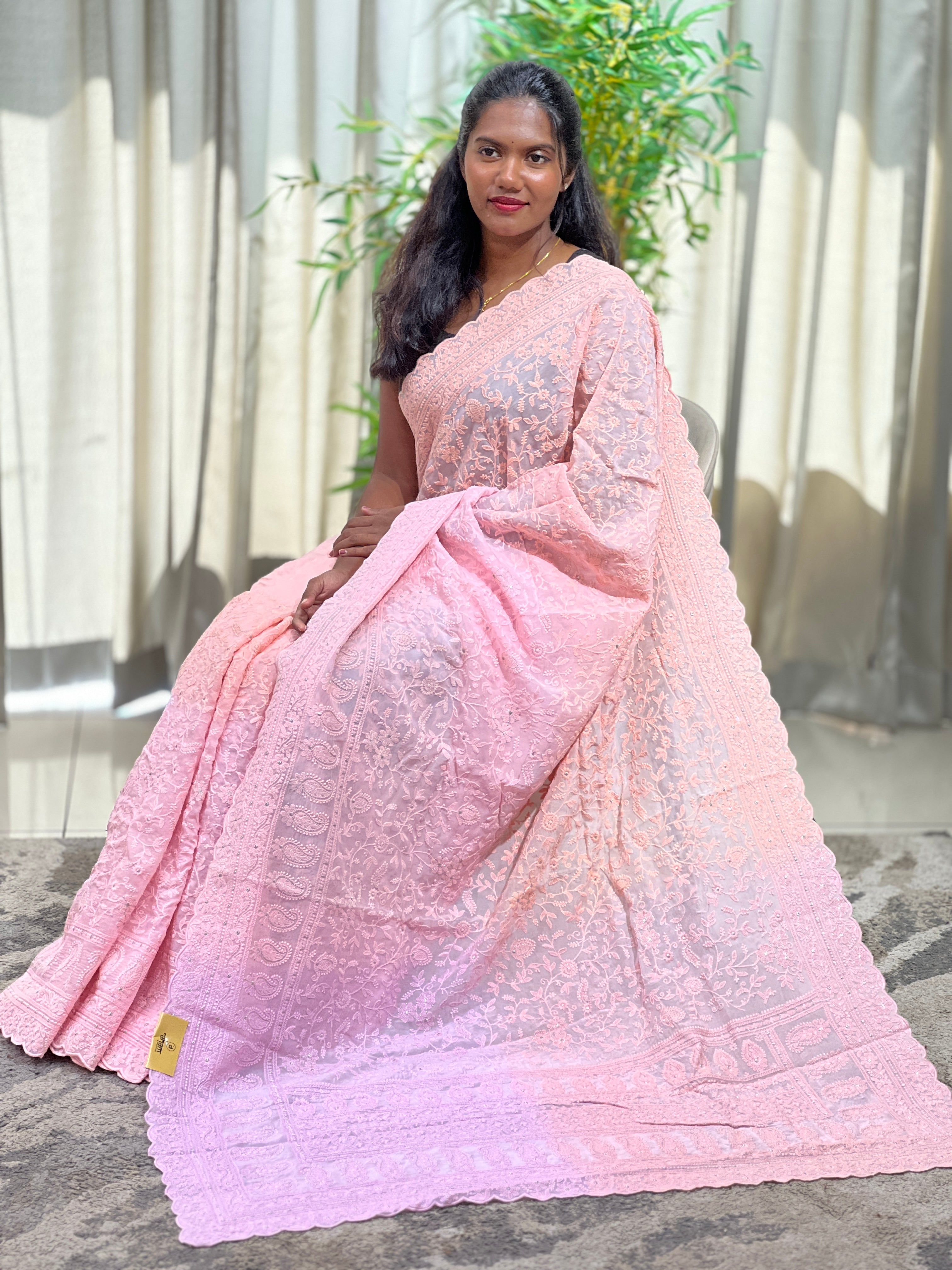 Lucknowi Embroidered Organza Saree | MM602