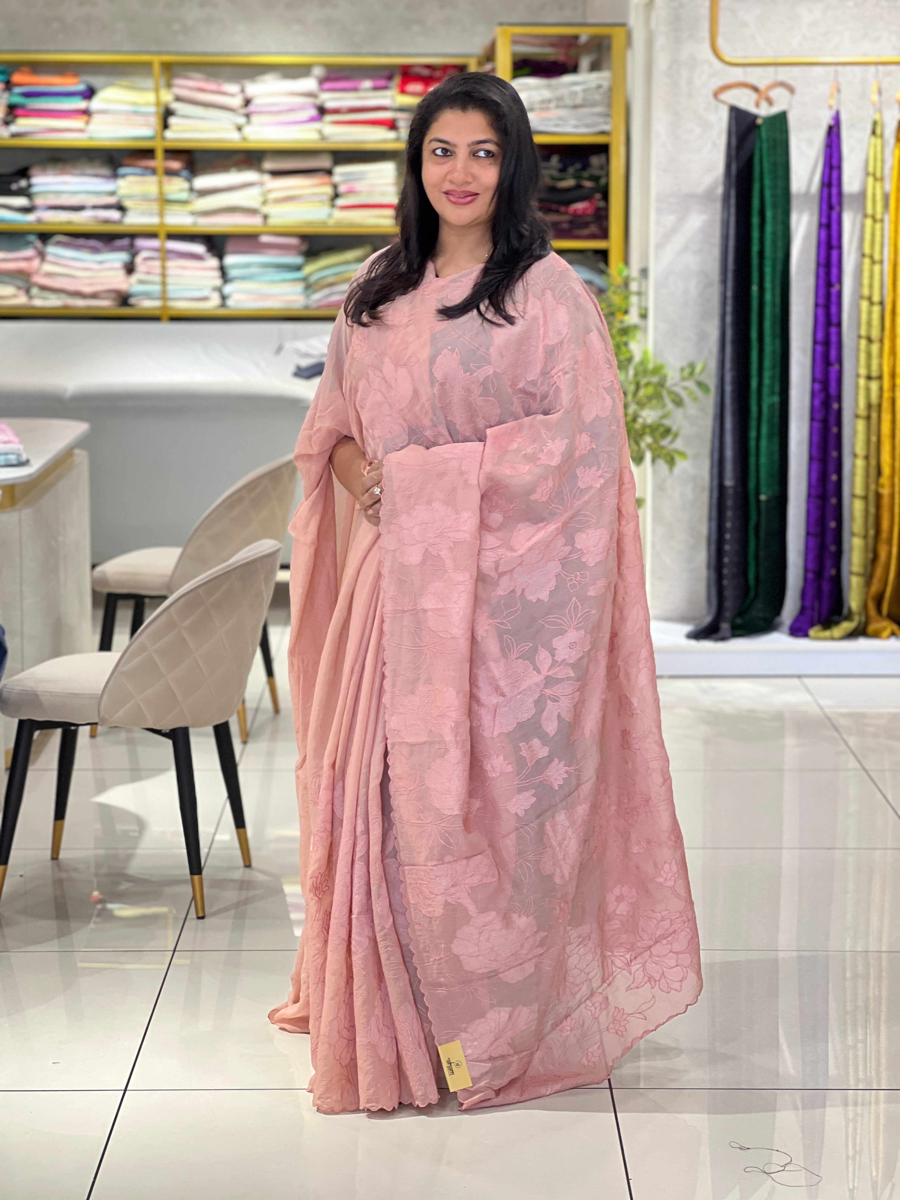Floral Embroidered Powerloom Mul Cotton Saree | MM554