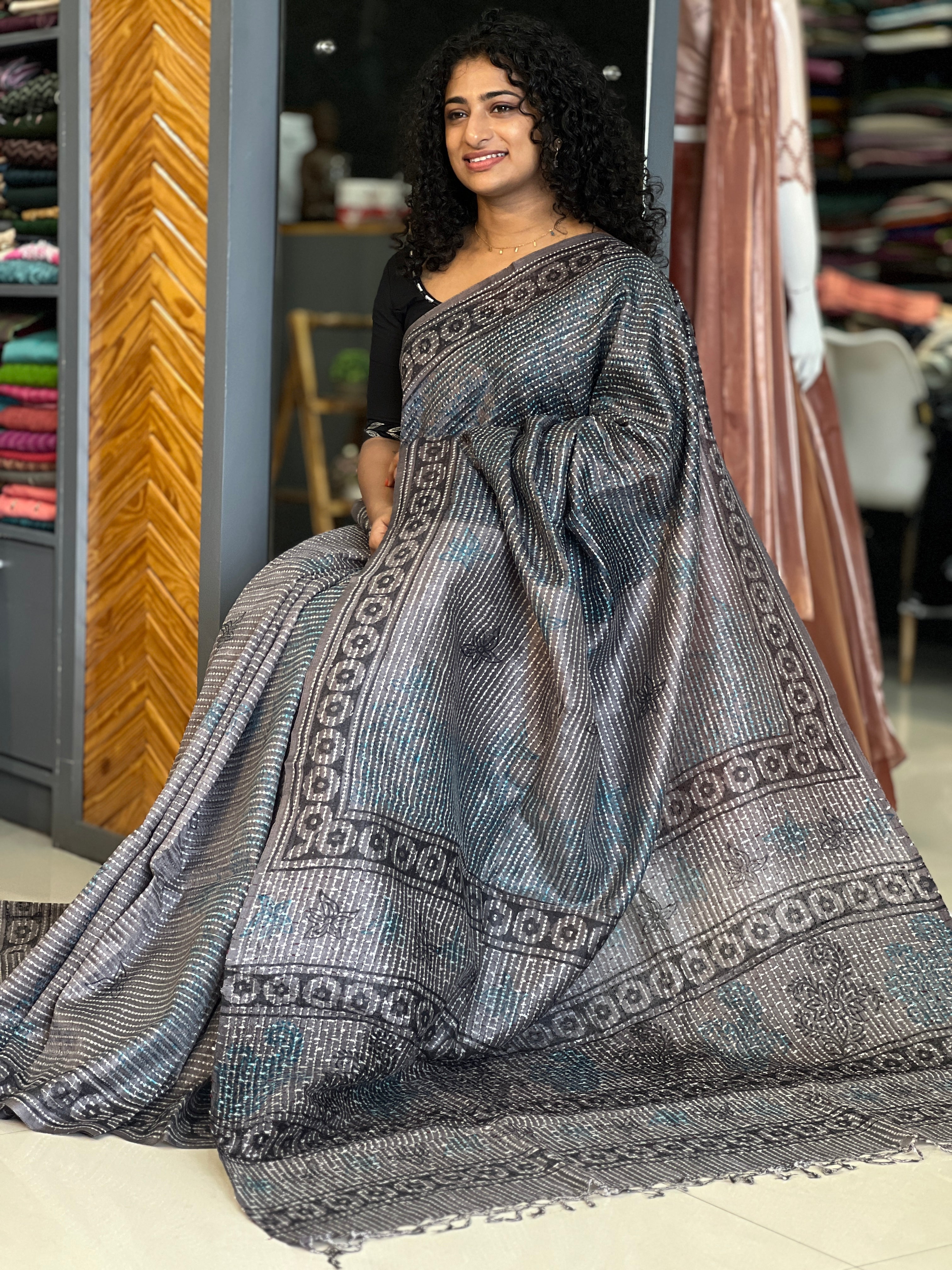 Grey Color Tussar Organza Saree | SKH206