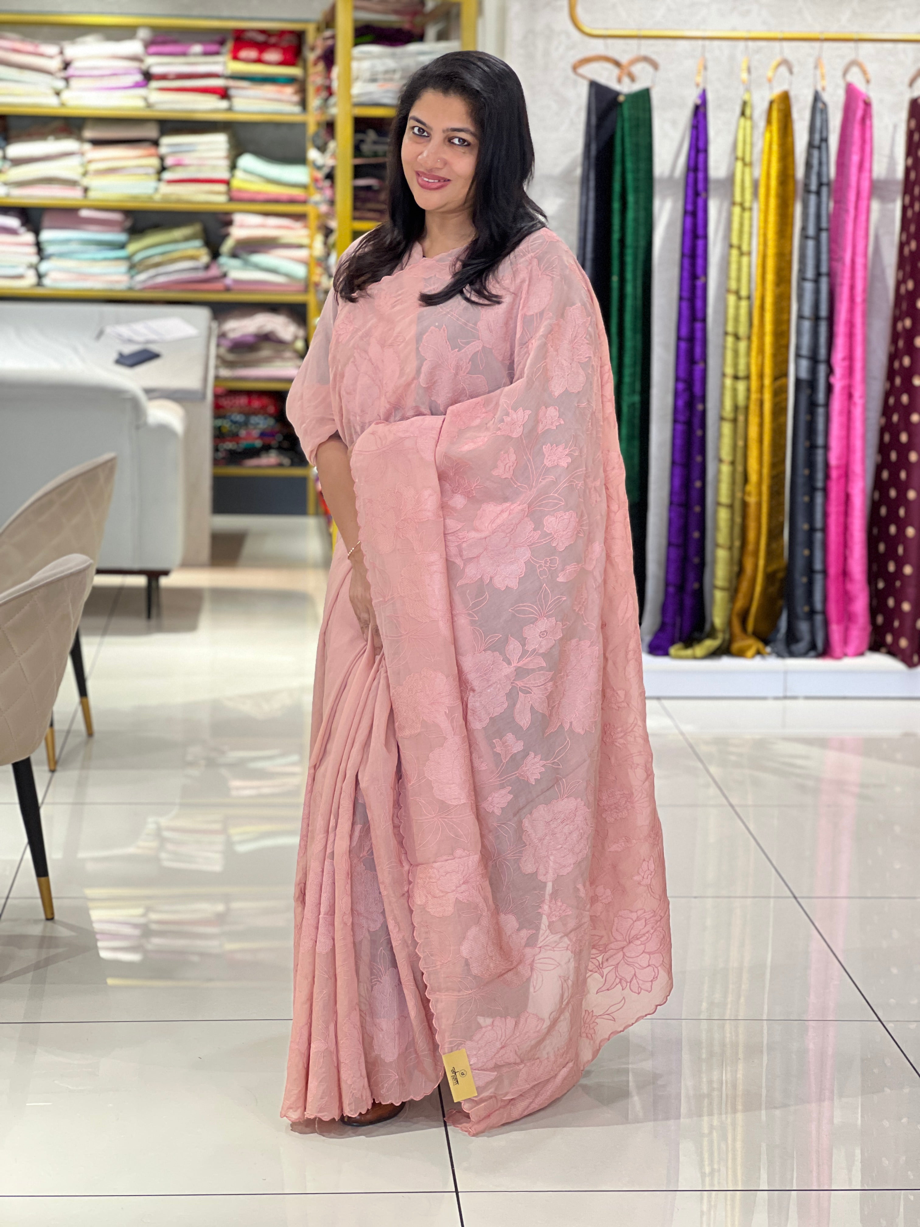 Floral Embroidered Powerloom Mul Cotton Saree | MM554