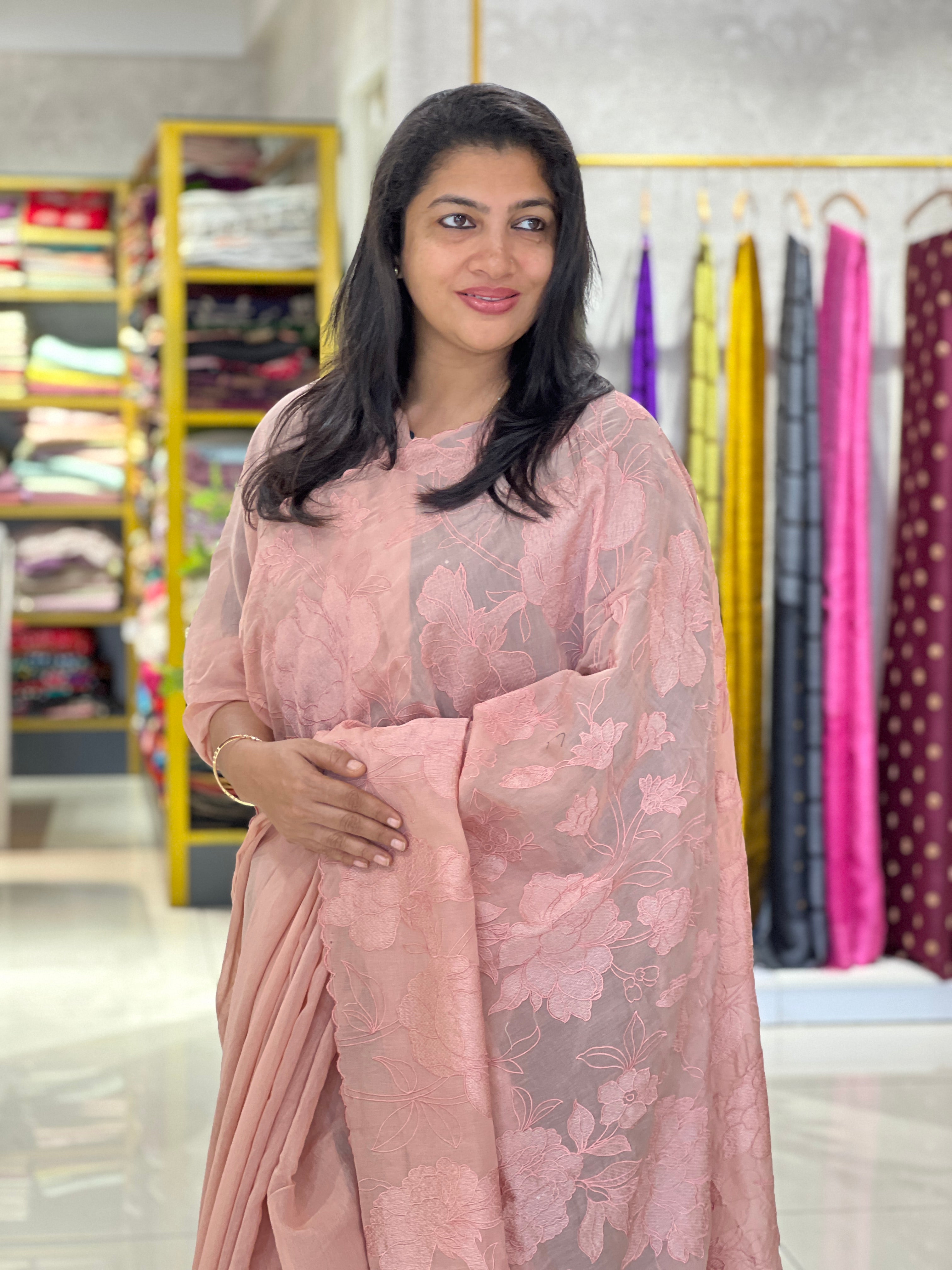 Floral Embroidered Powerloom Mul Cotton Saree | MM554