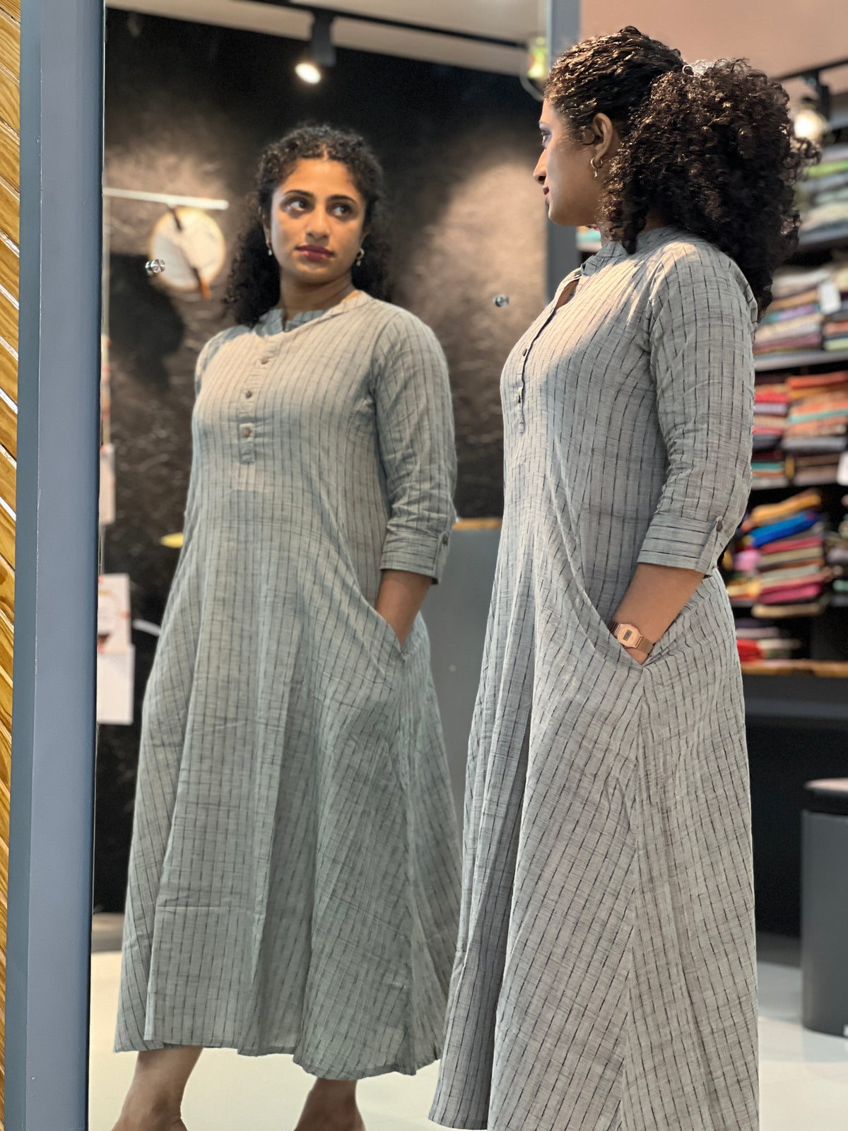 Line Weaving Pattern Cotton A-Line Kurta | SV211 – Aham Designer Boutique